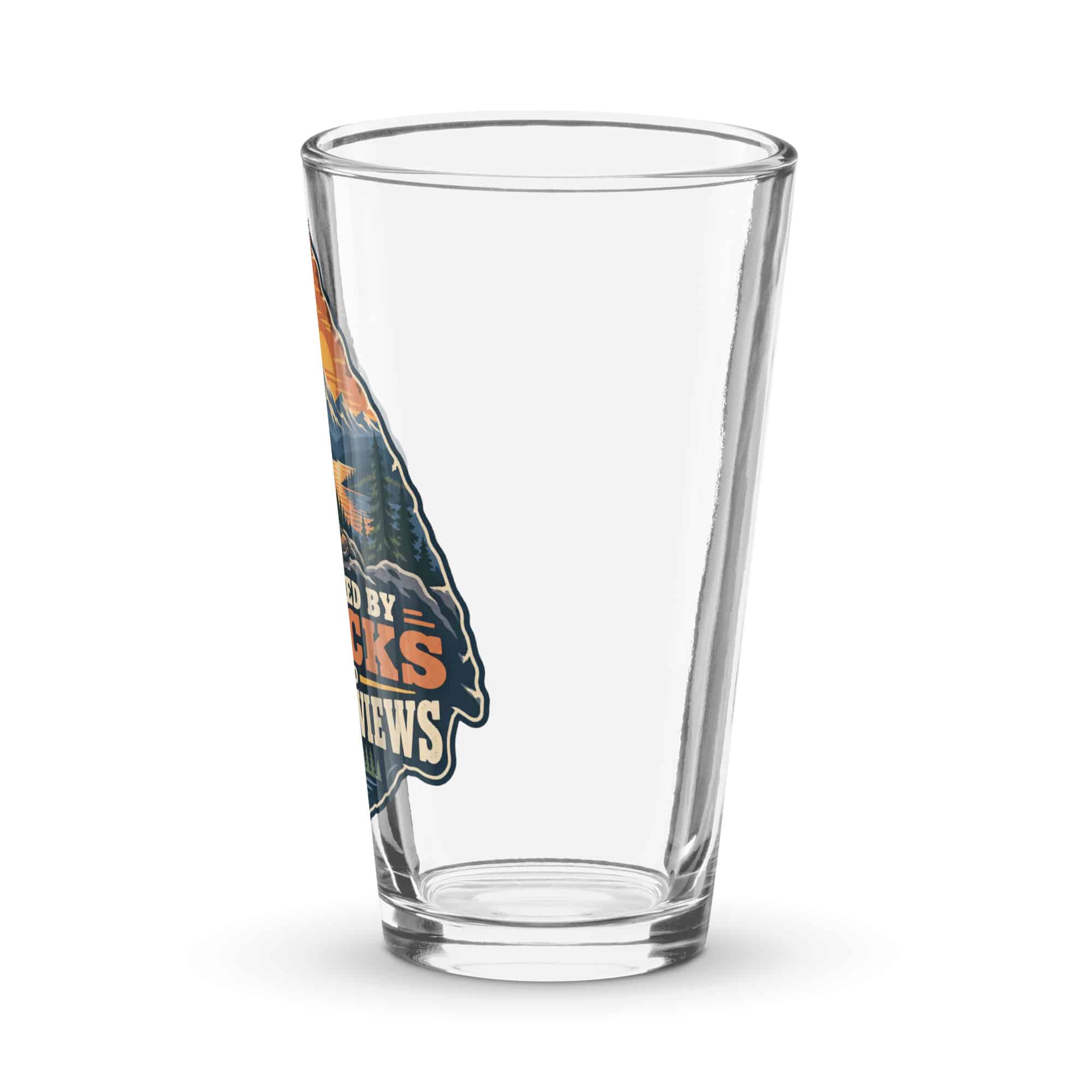 Nature and Adventure Pint Glass: Powered by Snacks and Scenic Views, Scenic Shield Badge
