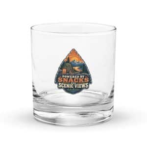 Nature and Adventure Rocks Glass: Powered by Snacks and Scenic Views, Scenic Shield Badge - 10.5 oz - Main