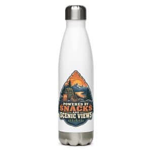 Nature and Adventure Stainless Steel Water Bottle: Powered by Snacks and Scenic Views, Scenic Shield Badge - 17 oz - Main