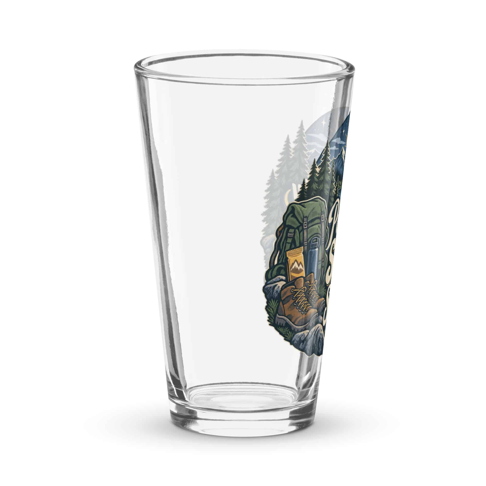 Nature and Adventure Pint Glass: Powered by Snacks and Scenic Views, Woodland Scenic Lettering