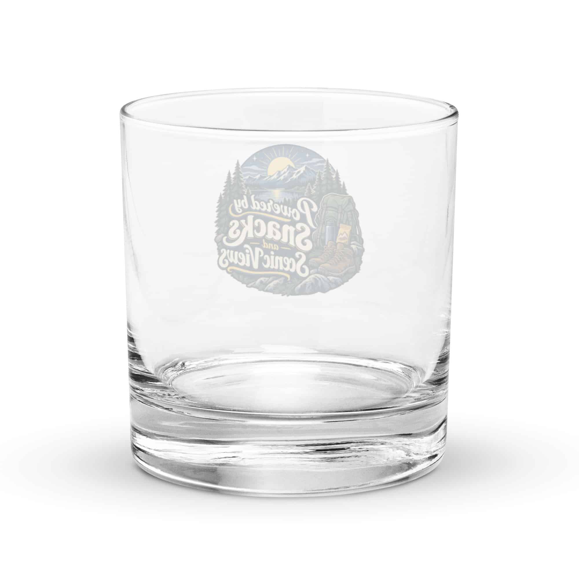 Nature and Adventure Rocks Glass: Powered by Snacks and Scenic Views, Woodland Scenic Lettering