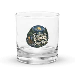 Nature and Adventure Rocks Glass: Powered by Snacks and Scenic Views, Woodland Scenic Lettering - 10.5 oz - Main