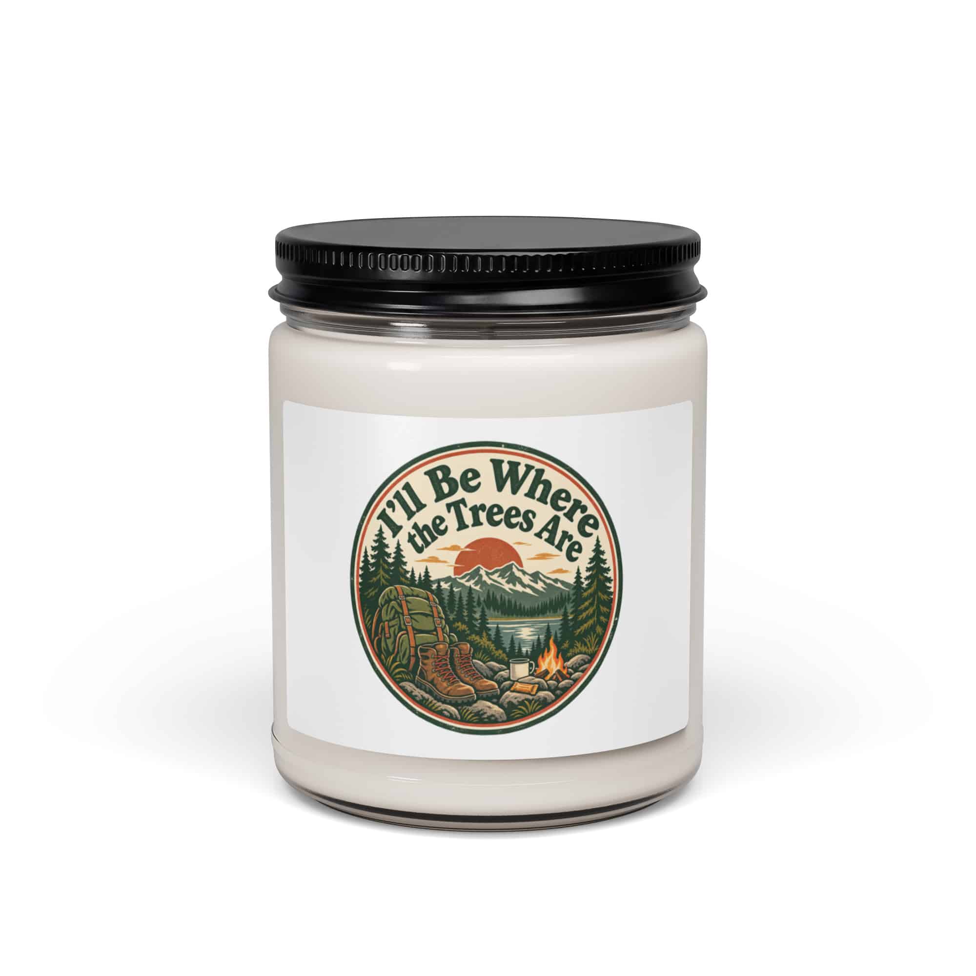 Nature and Adventure Soy Wax Candle: I'll Be Where the Trees Are, Vintage Round Badge