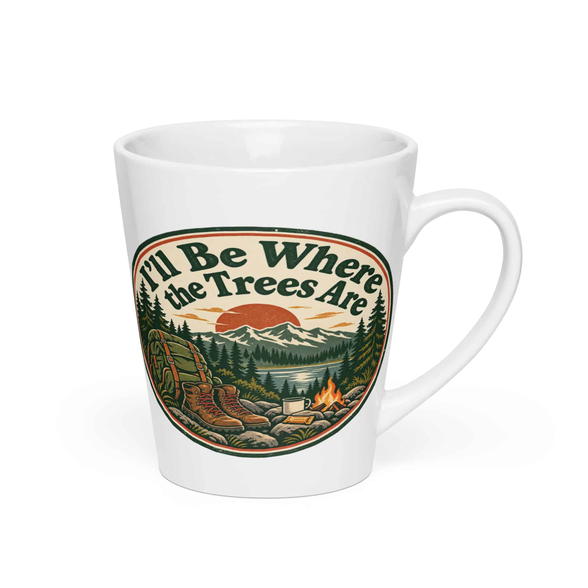 Nature and Adventure Latte Mug: I'll Be Where the Trees Are, Vintage Round Badge