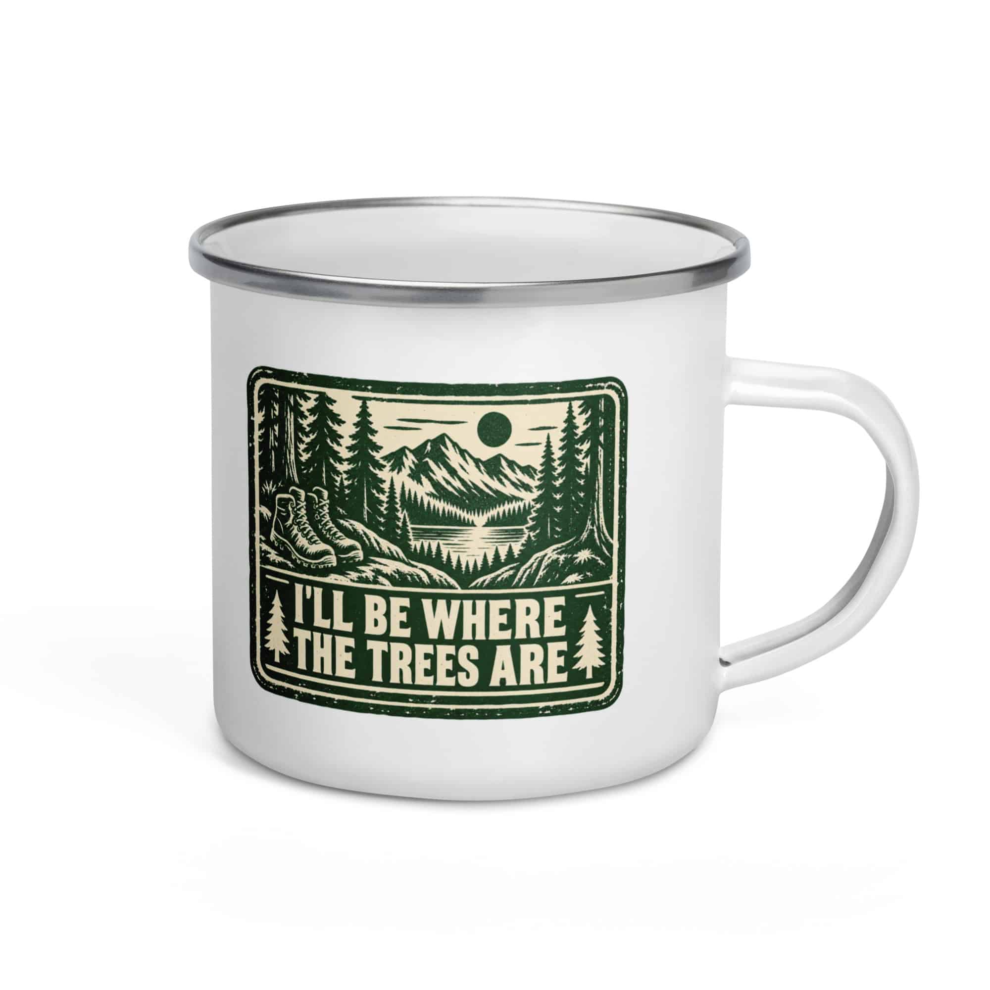 Nature and Adventure Enamel Camp Mug: I'll Be Where the Trees Are, Forest Ink Stamp