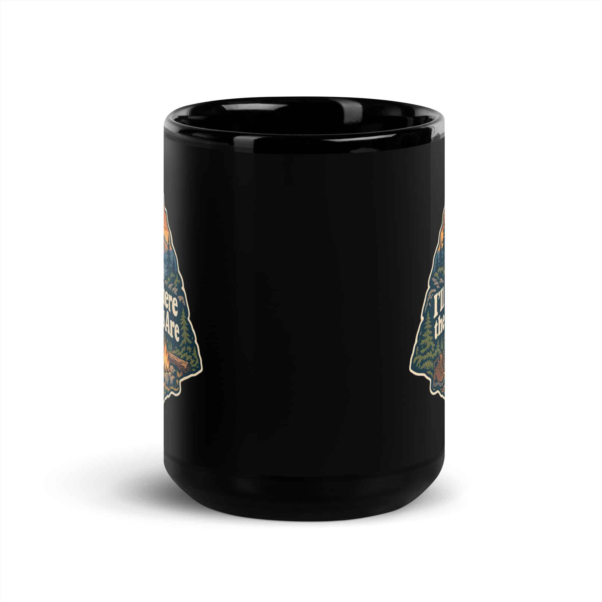 Nature and Adventure Black Coffee Mug: I'll Be Where the Trees Are, Scenic Shield Badge