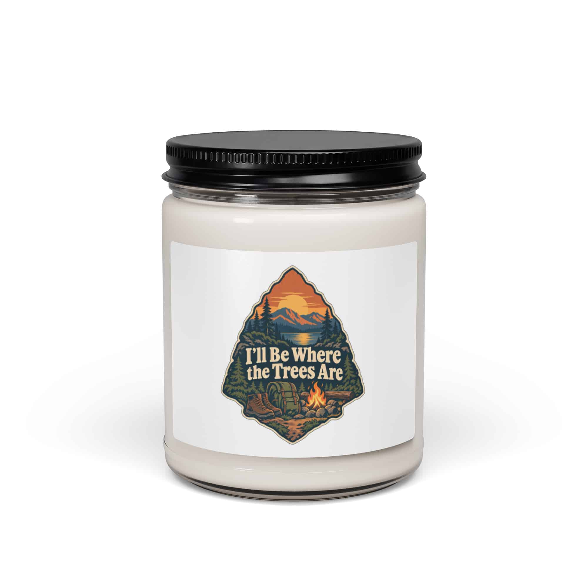 Nature and Adventure Soy Wax Candle: I'll Be Where the Trees Are, Scenic Shield Badge