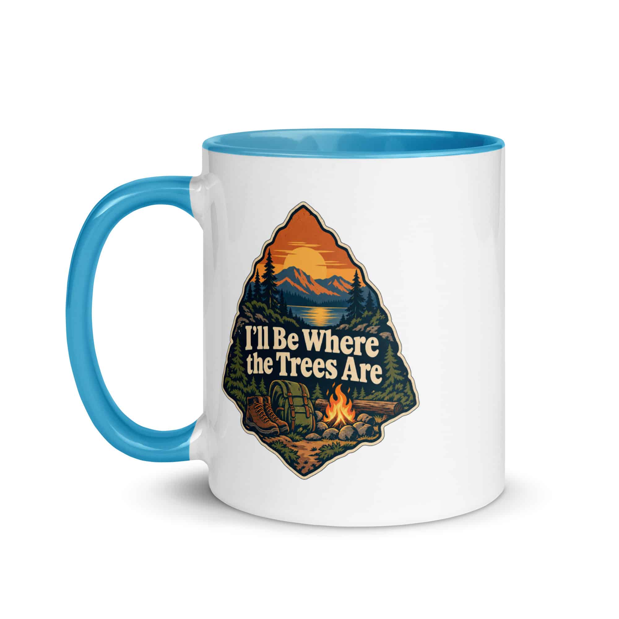Nature and Adventure Color Inside Coffee Mug: I'll Be Where the Trees Are, Scenic Shield Badge