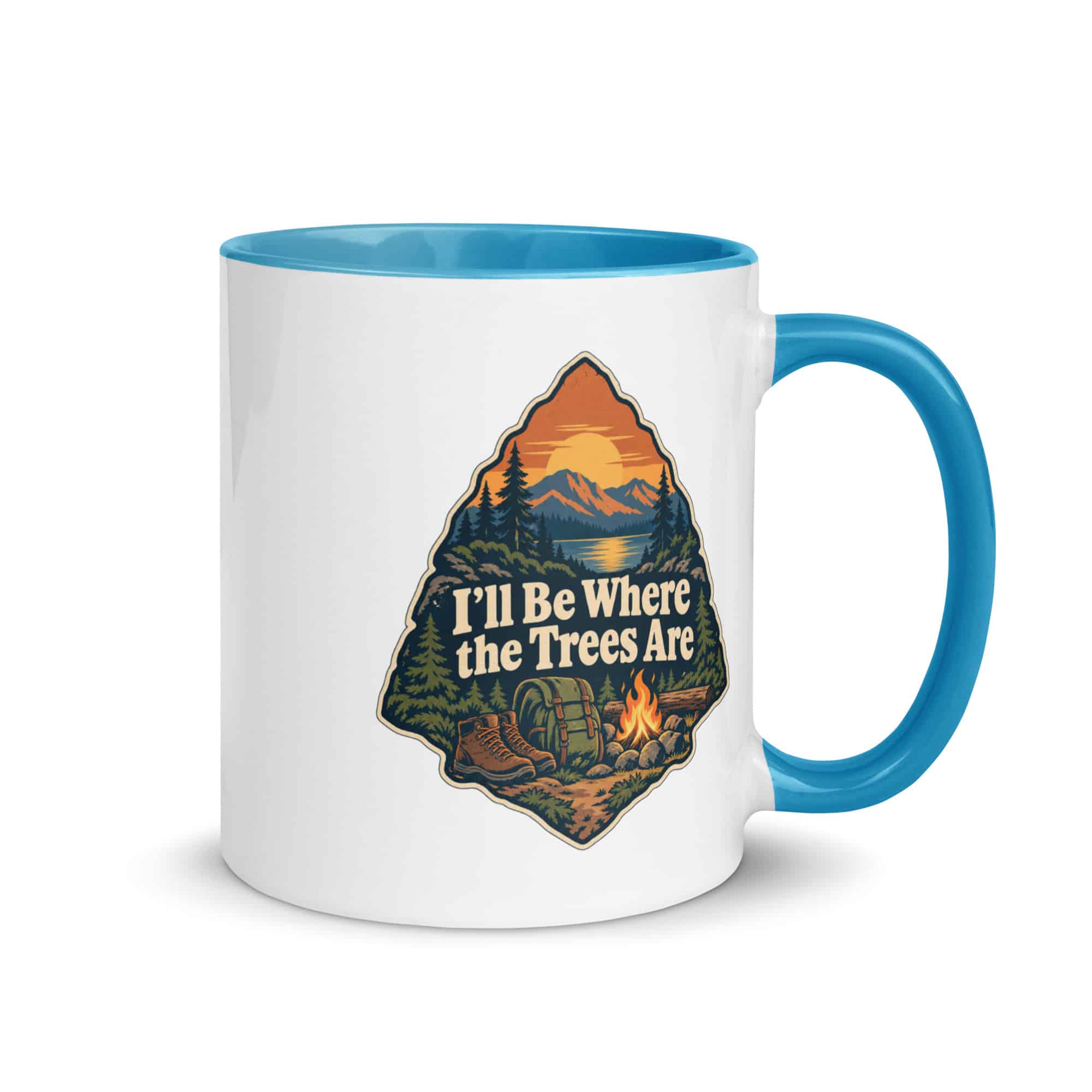 Nature and Adventure Color Inside Coffee Mug: I'll Be Where the Trees Are, Scenic Shield Badge