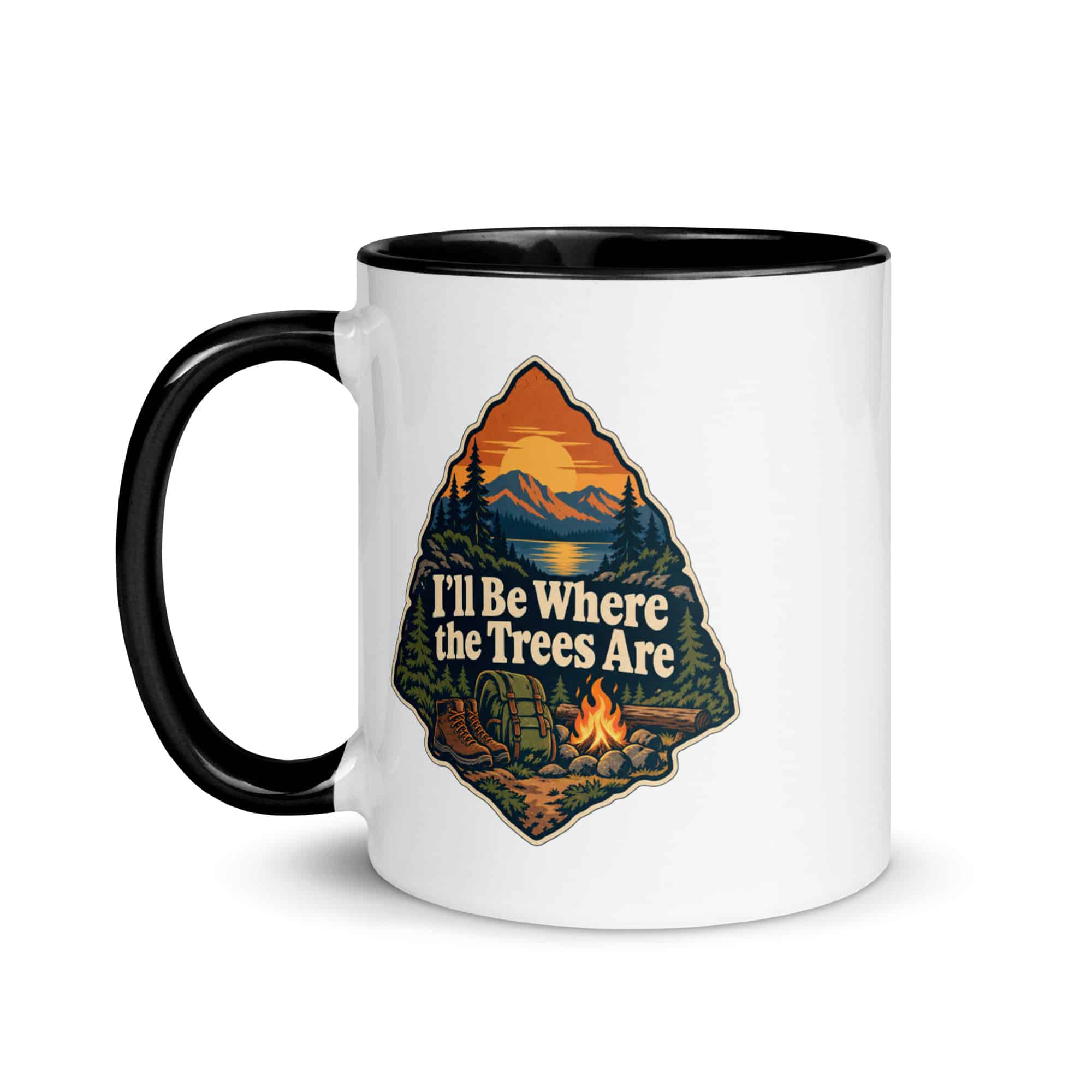 Nature and Adventure Color Inside Coffee Mug: I'll Be Where the Trees Are, Scenic Shield Badge