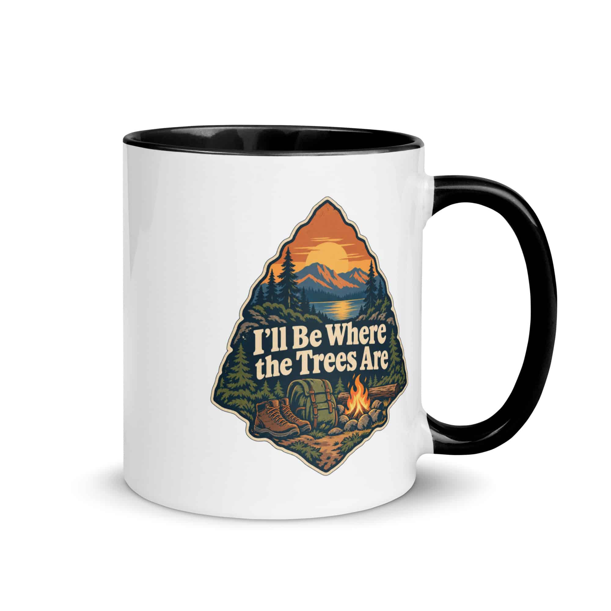 Nature and Adventure Color Inside Coffee Mug: I'll Be Where the Trees Are, Scenic Shield Badge