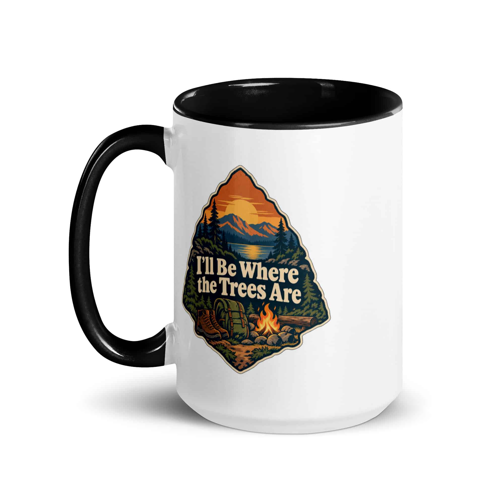 Nature and Adventure Color Inside Coffee Mug: I'll Be Where the Trees Are, Scenic Shield Badge