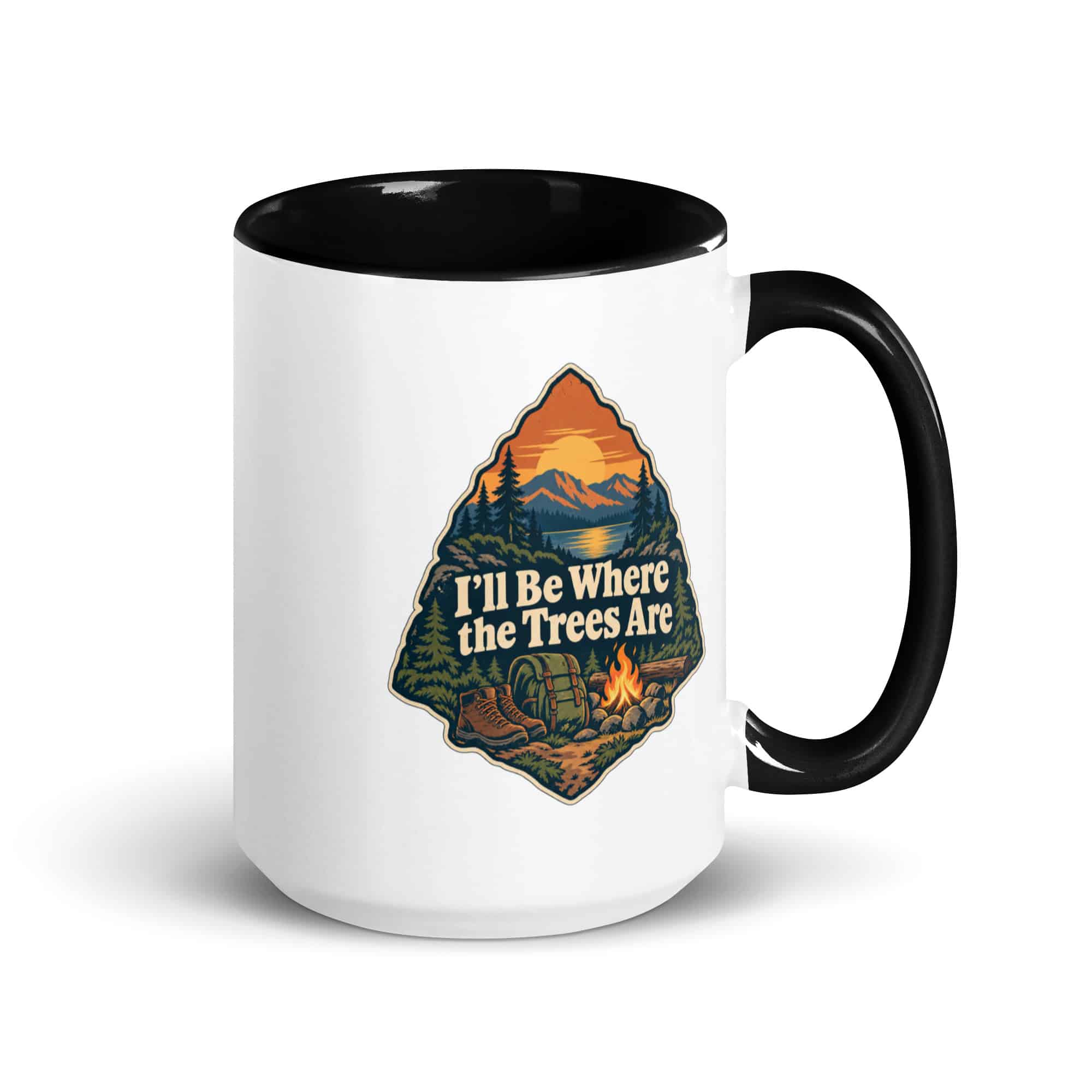 Nature and Adventure Color Inside Coffee Mug: I'll Be Where the Trees Are, Scenic Shield Badge