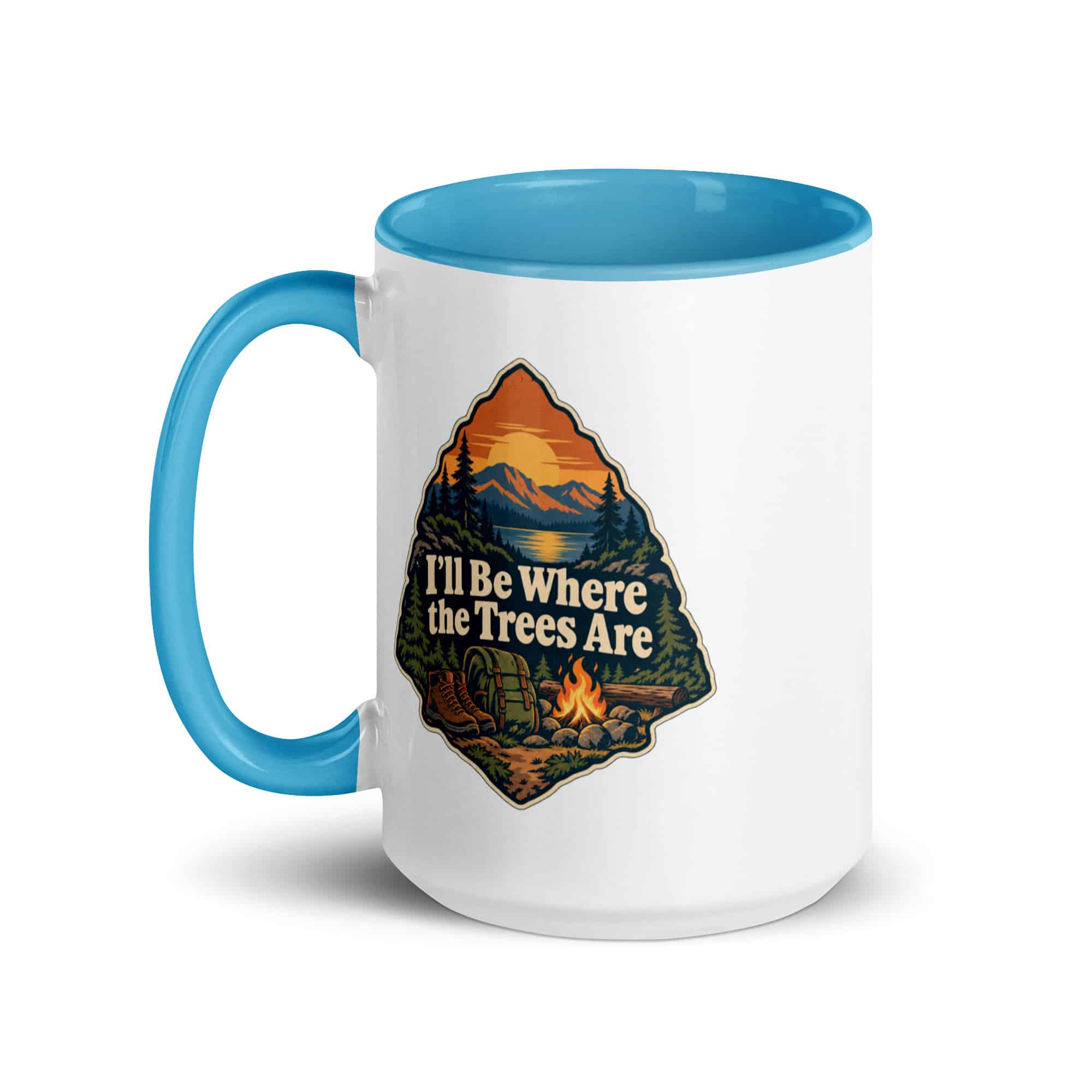 Nature and Adventure Color Inside Coffee Mug: I'll Be Where the Trees Are, Scenic Shield Badge