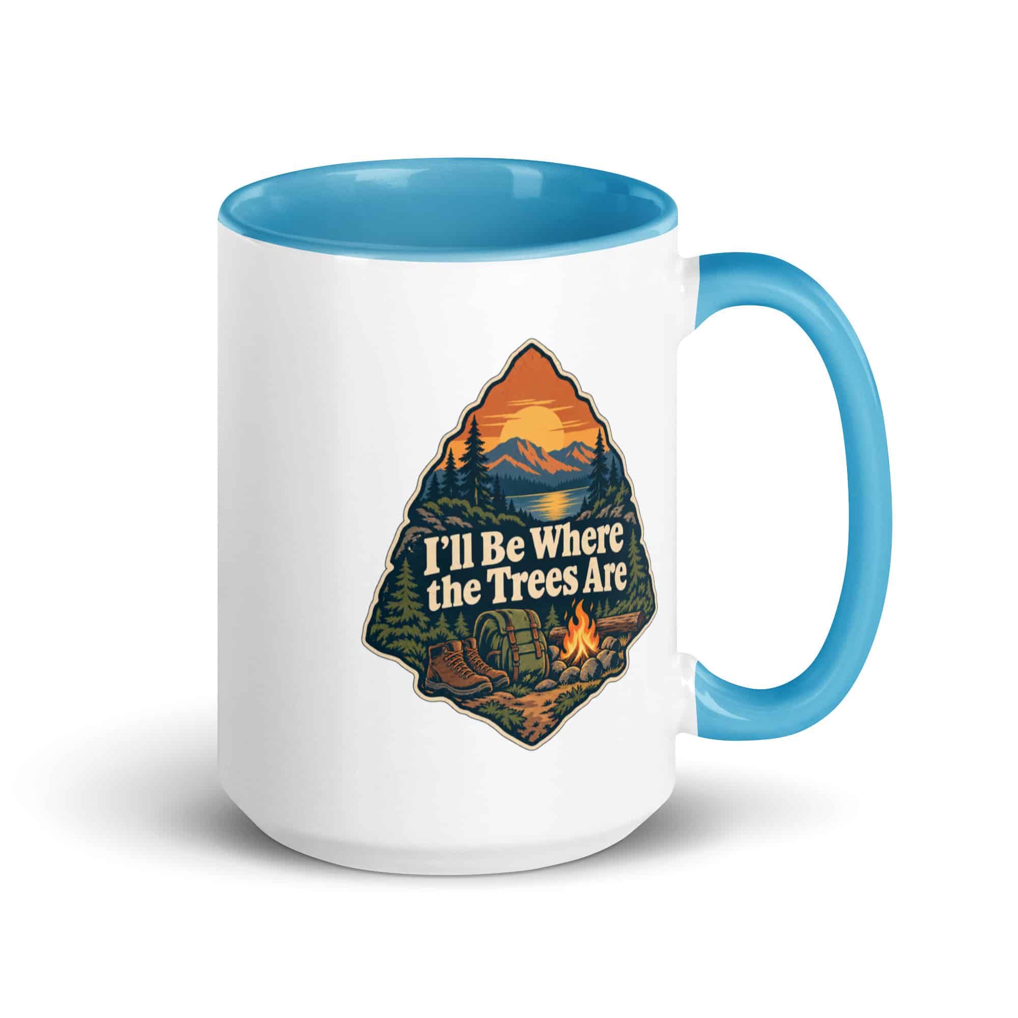 Nature and Adventure Color Inside Coffee Mug: I'll Be Where the Trees Are, Scenic Shield Badge