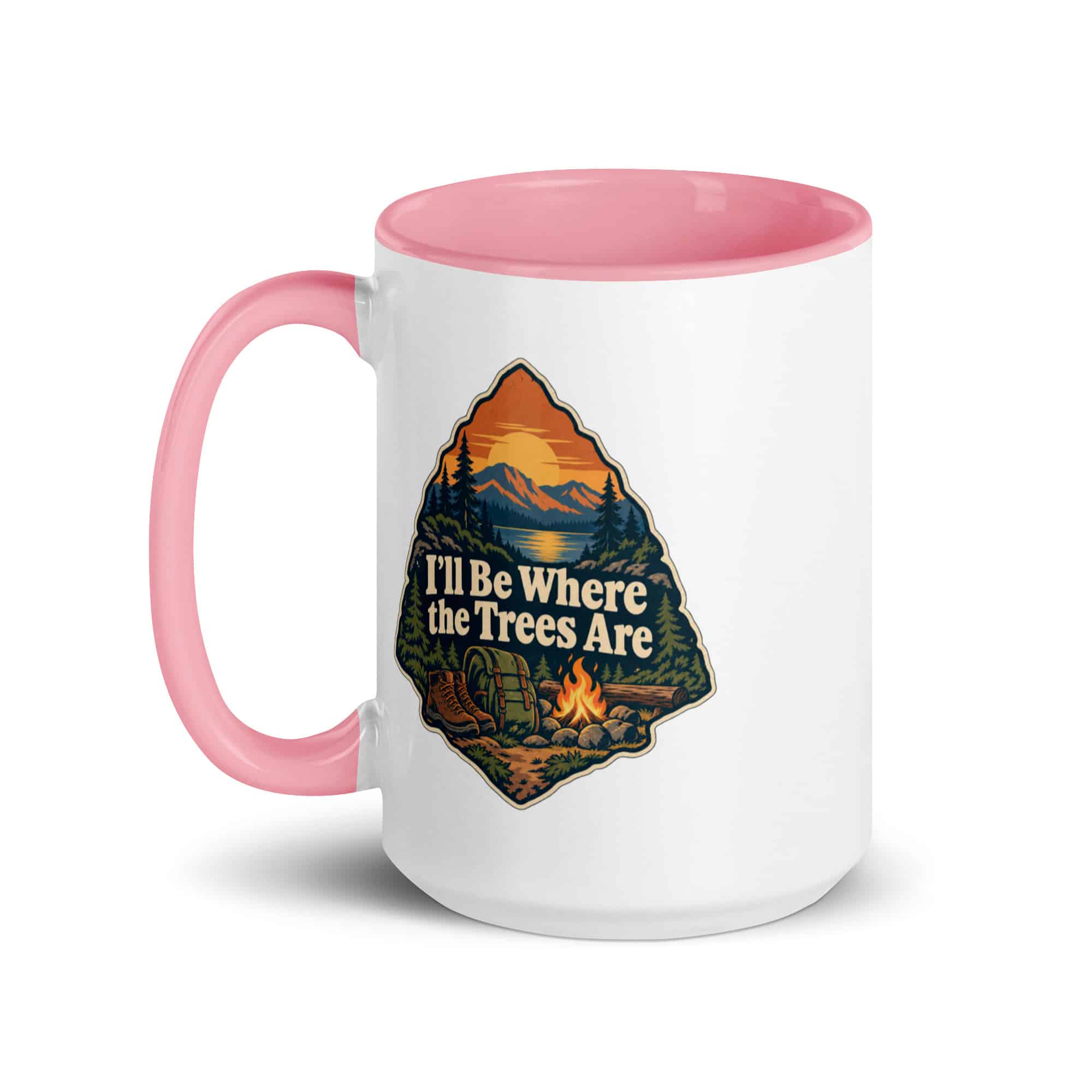 Nature and Adventure Color Inside Coffee Mug: I'll Be Where the Trees Are, Scenic Shield Badge