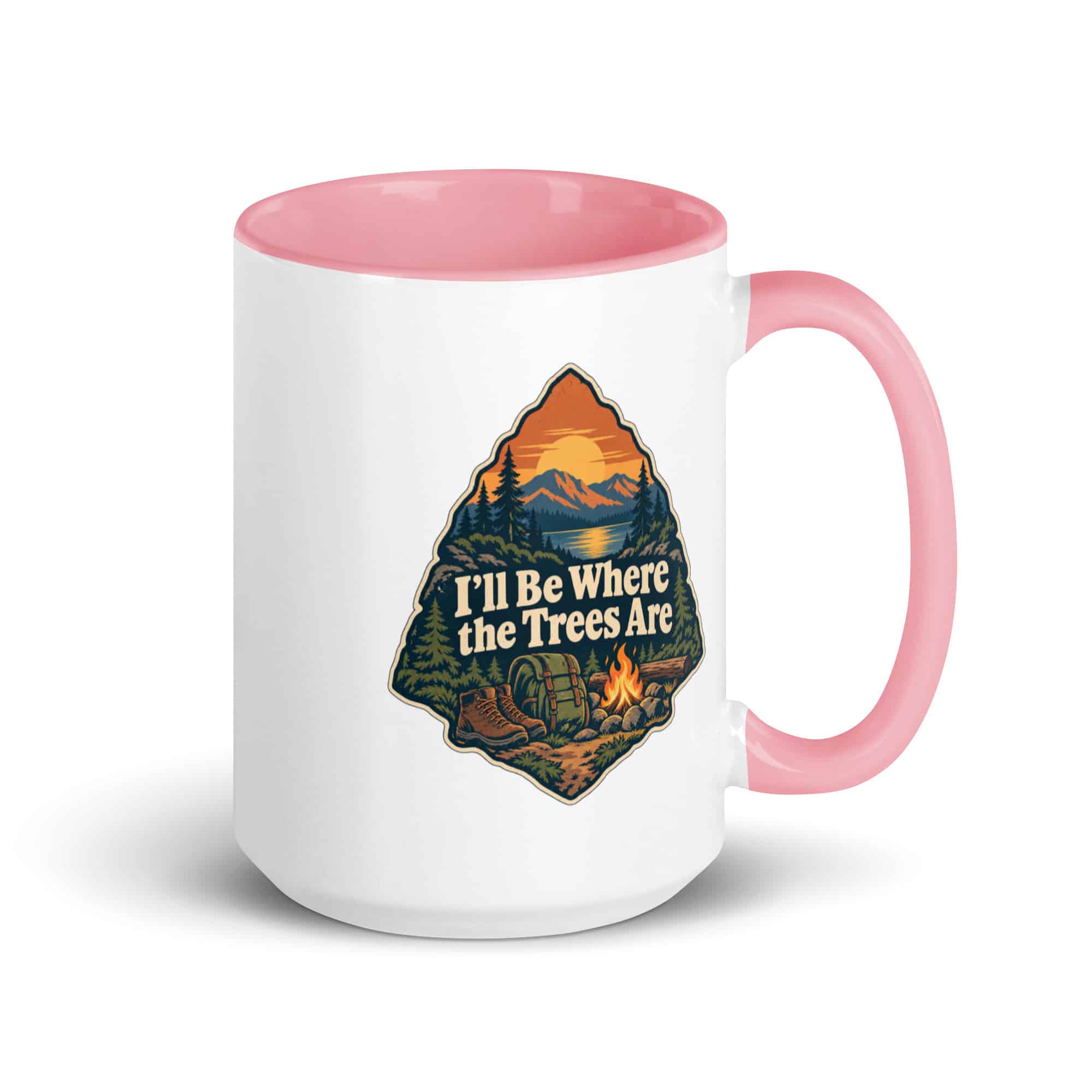 Nature and Adventure Color Inside Coffee Mug: I'll Be Where the Trees Are, Scenic Shield Badge