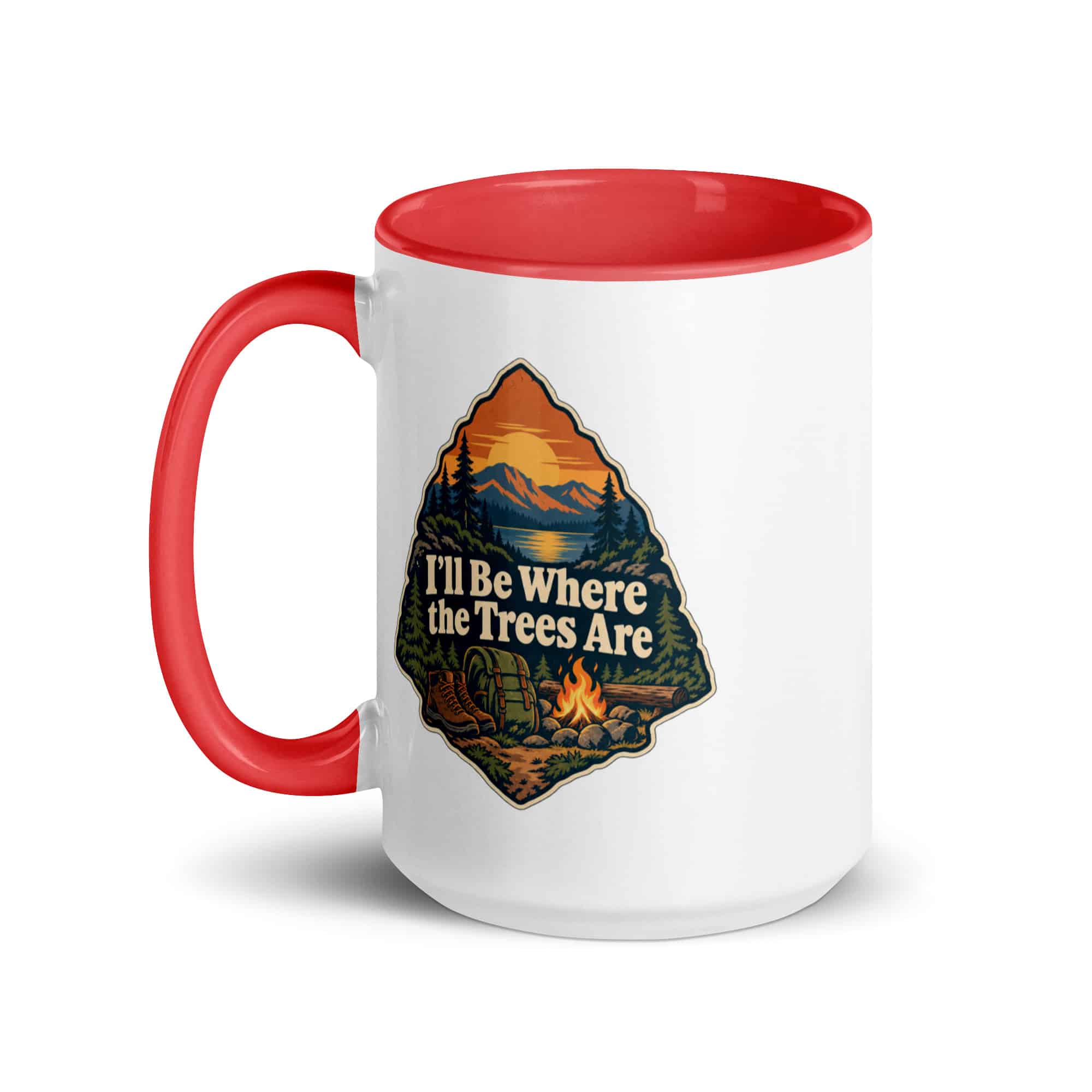 Nature and Adventure Color Inside Coffee Mug: I'll Be Where the Trees Are, Scenic Shield Badge