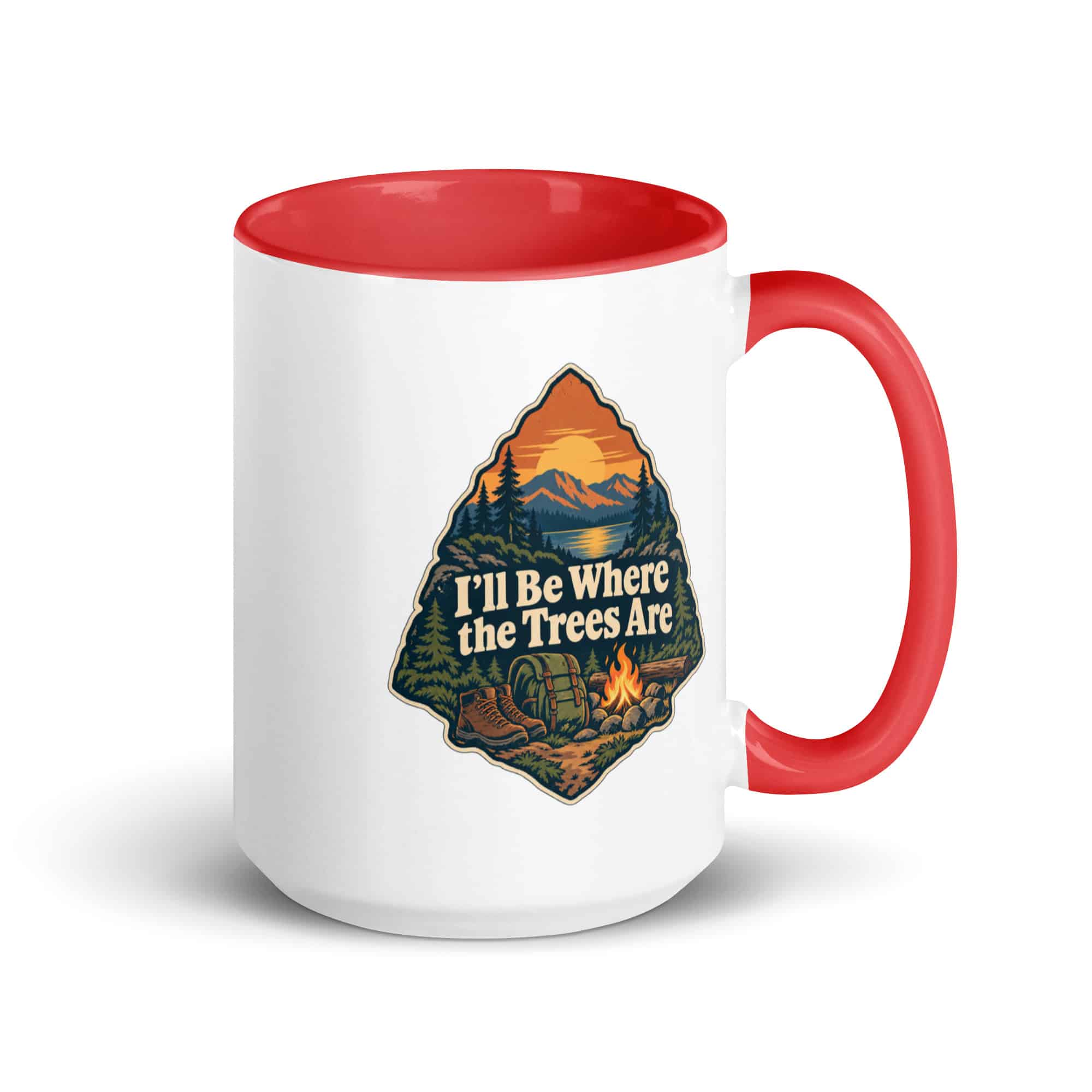Nature and Adventure Color Inside Coffee Mug: I'll Be Where the Trees Are, Scenic Shield Badge