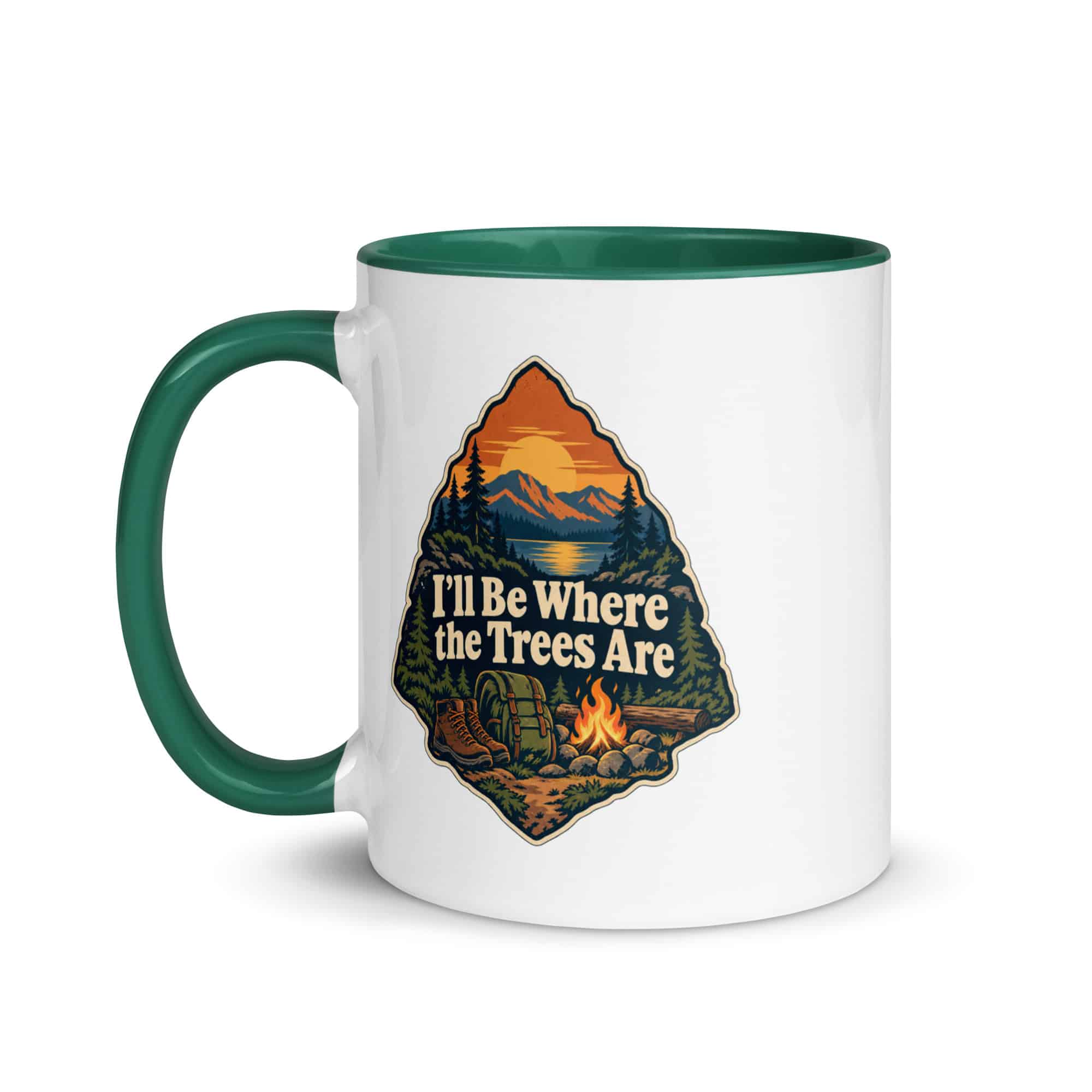 Nature and Adventure Color Inside Coffee Mug: I'll Be Where the Trees Are, Scenic Shield Badge