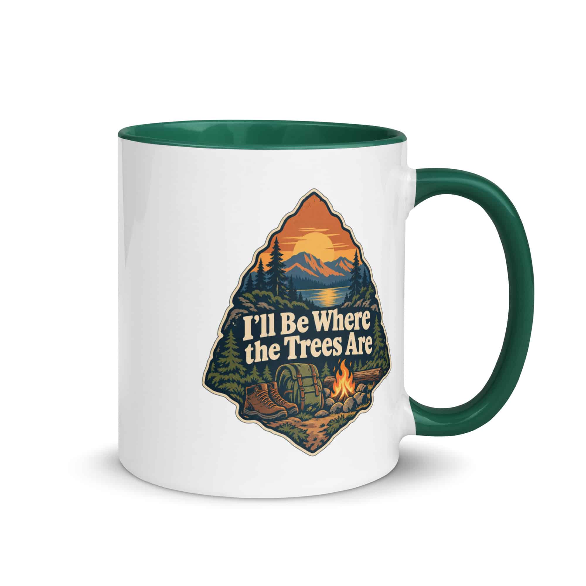 Nature and Adventure Color Inside Coffee Mug: I'll Be Where the Trees Are, Scenic Shield Badge