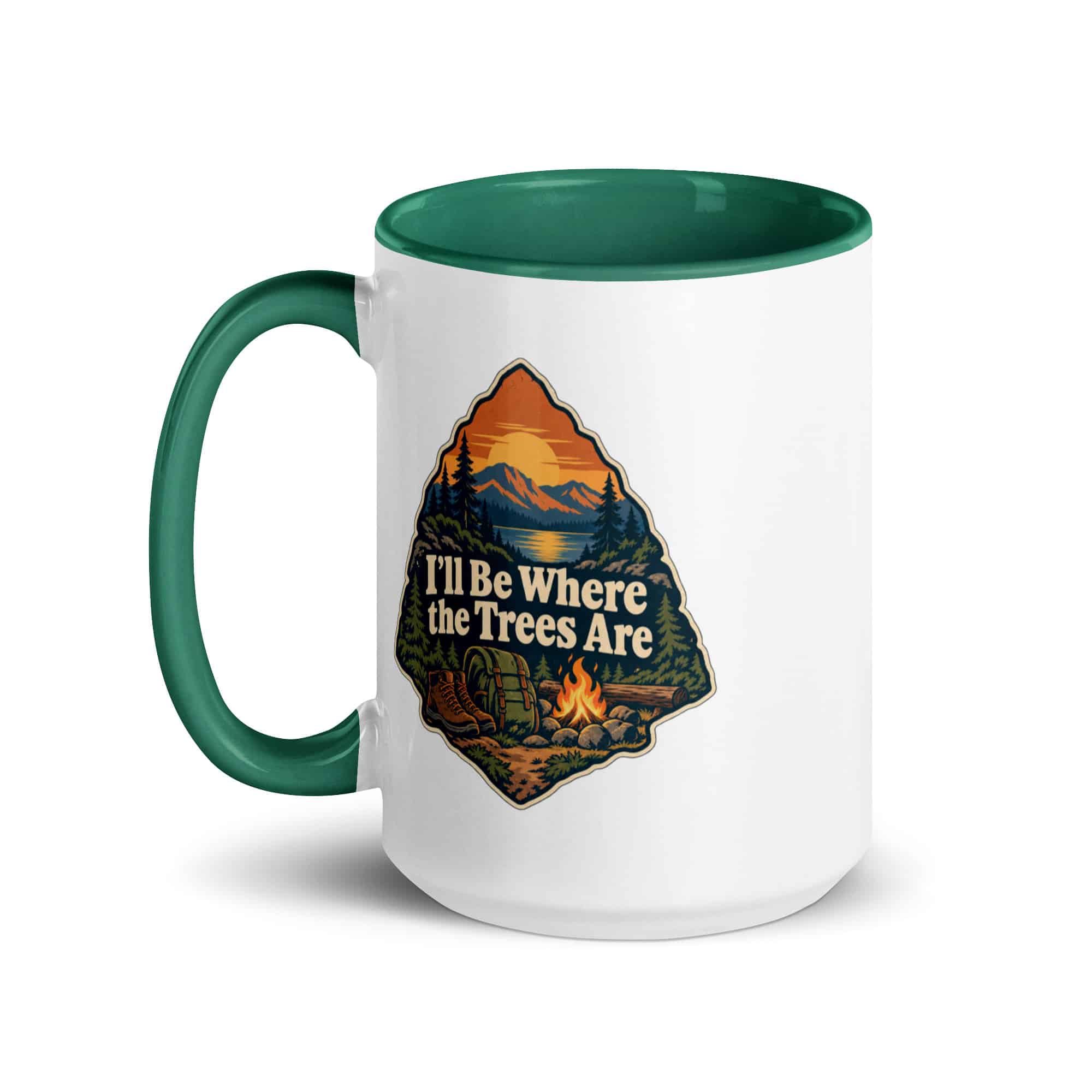Nature and Adventure Color Inside Coffee Mug: I'll Be Where the Trees Are, Scenic Shield Badge