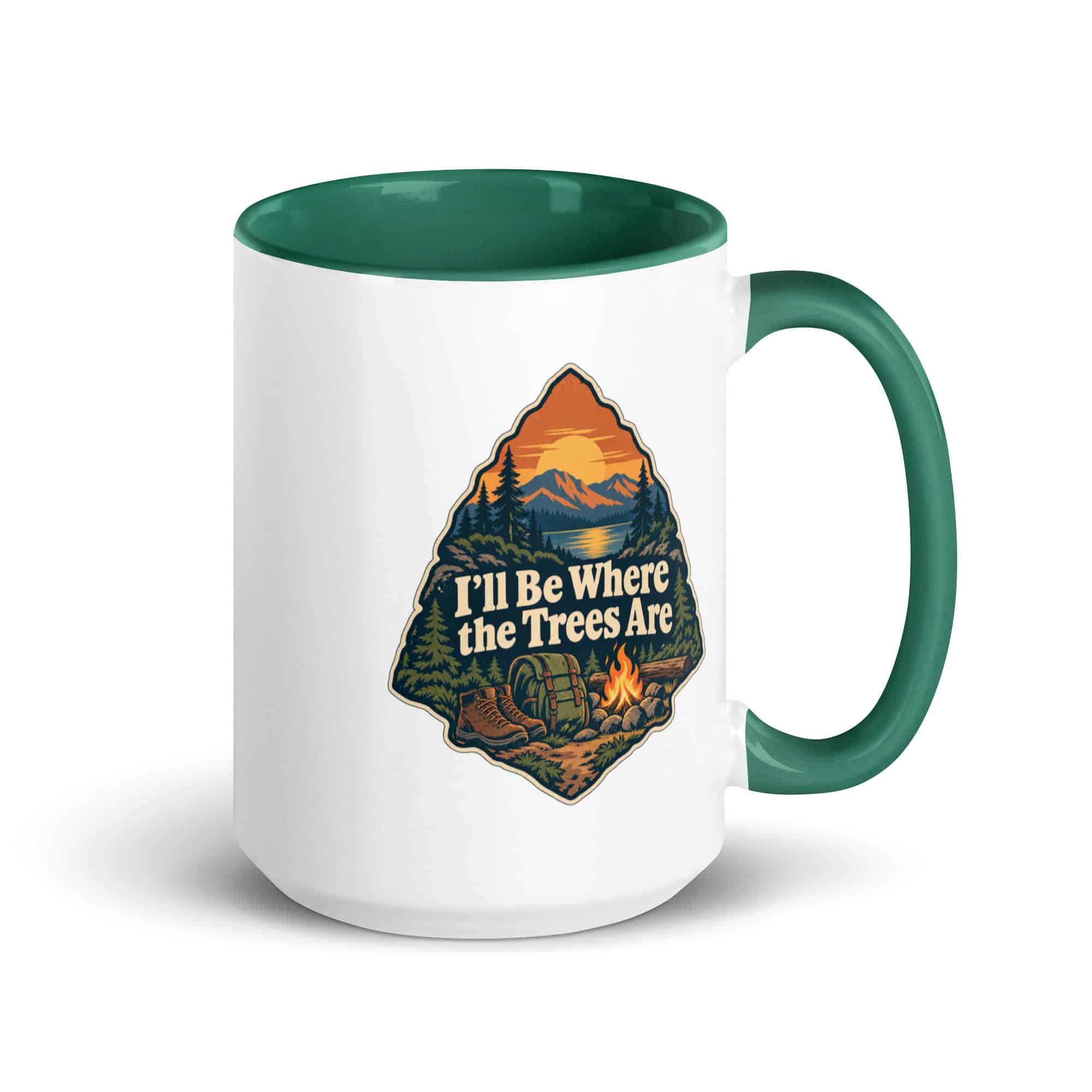 Nature and Adventure Color Inside Coffee Mug: I'll Be Where the Trees Are, Scenic Shield Badge