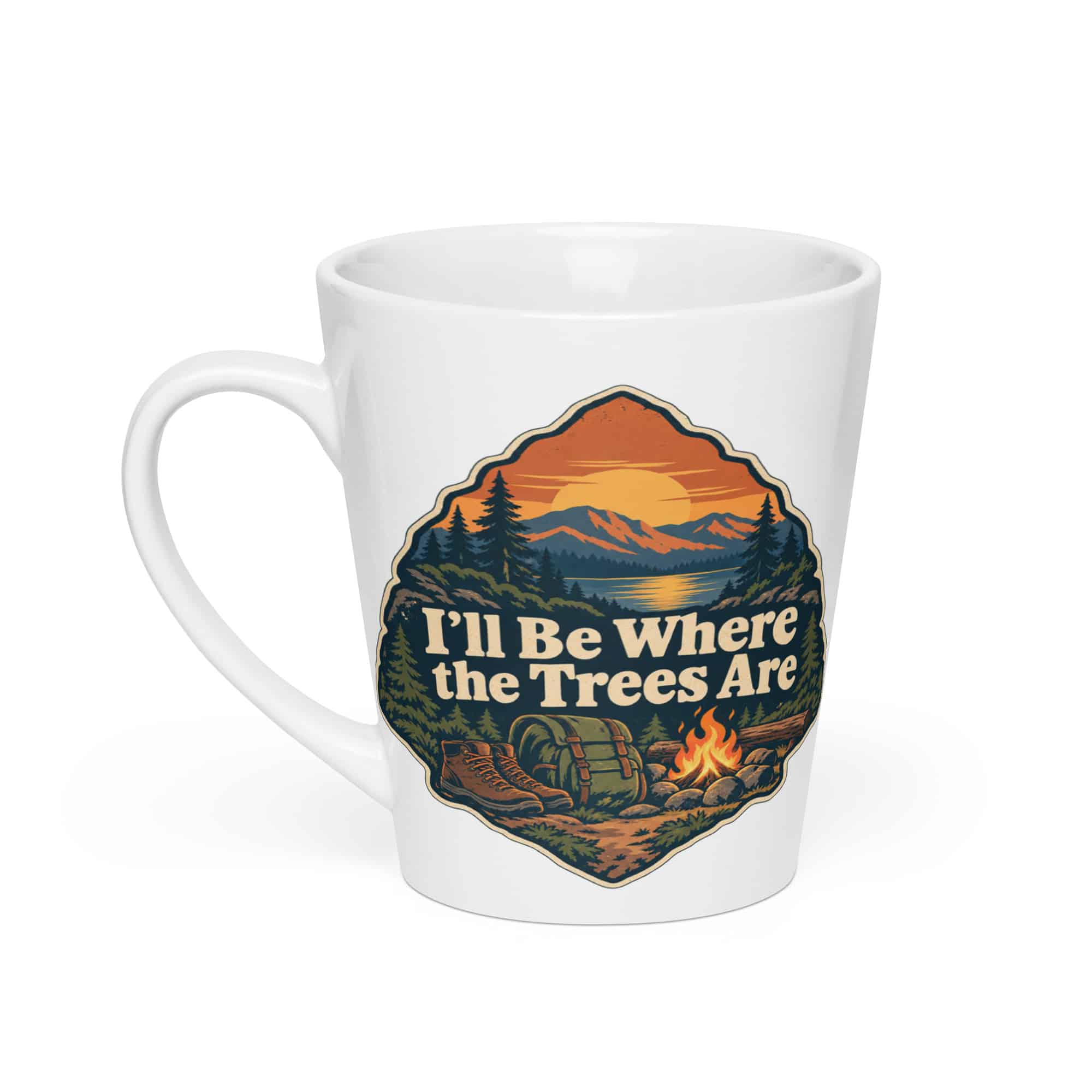 Nature and Adventure Latte Mug: I'll Be Where the Trees Are, Scenic Shield Badge