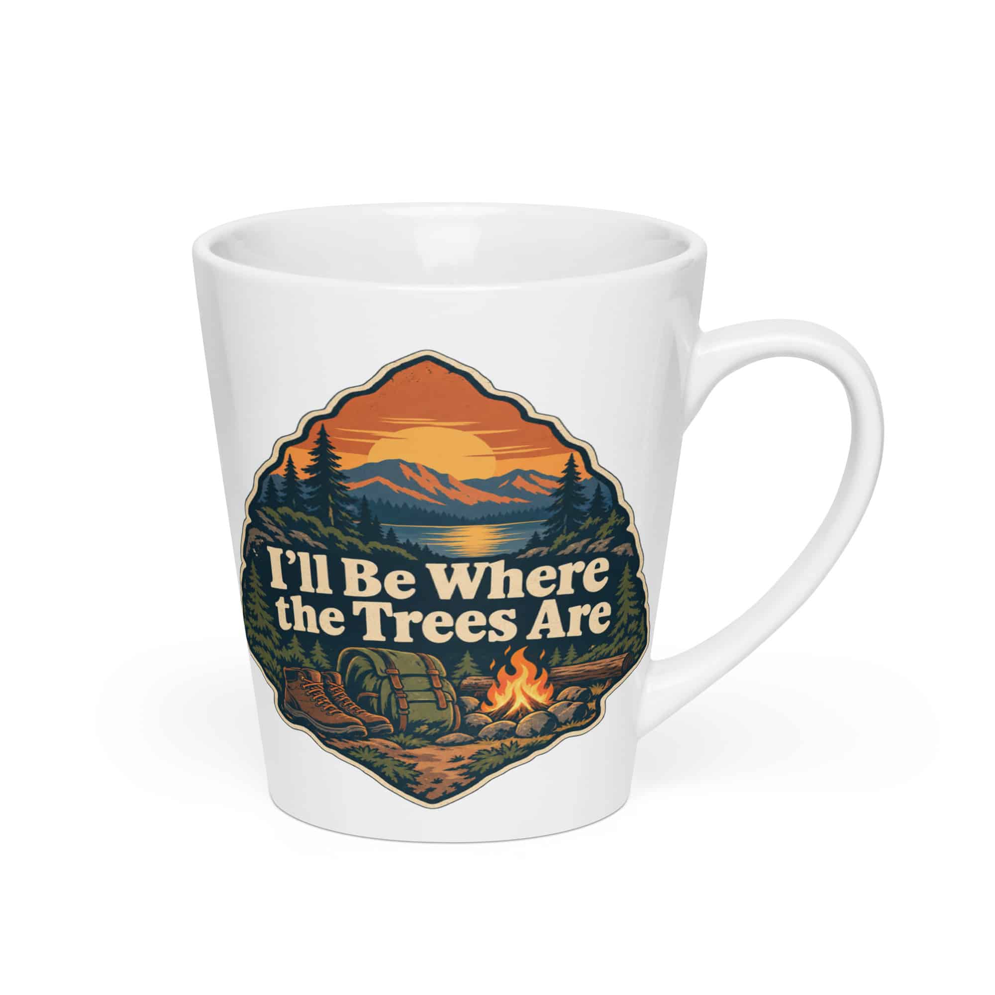 Nature and Adventure Latte Mug: I'll Be Where the Trees Are, Scenic Shield Badge