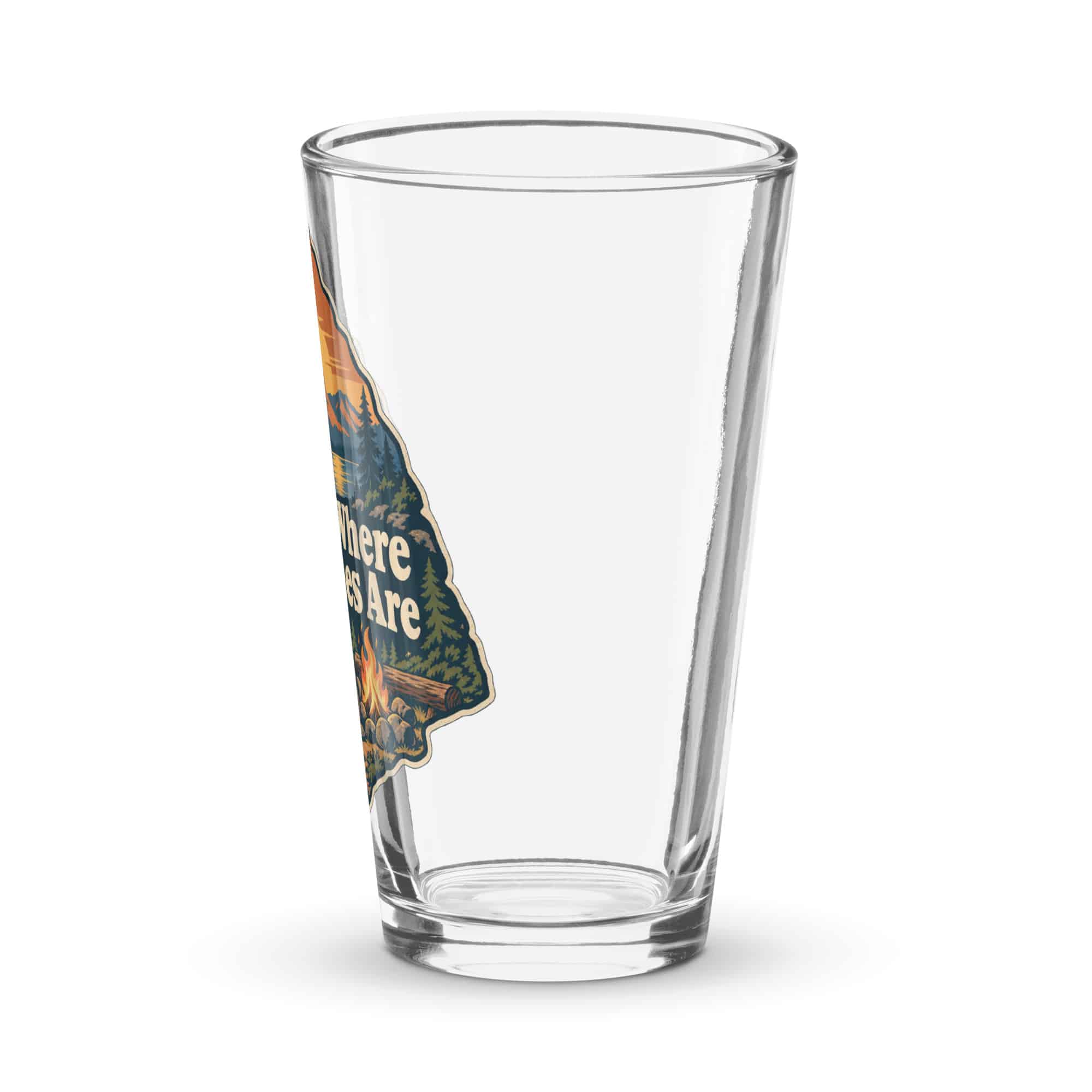 Nature and Adventure Pint Glass: I'll Be Where the Trees Are, Scenic Shield Badge