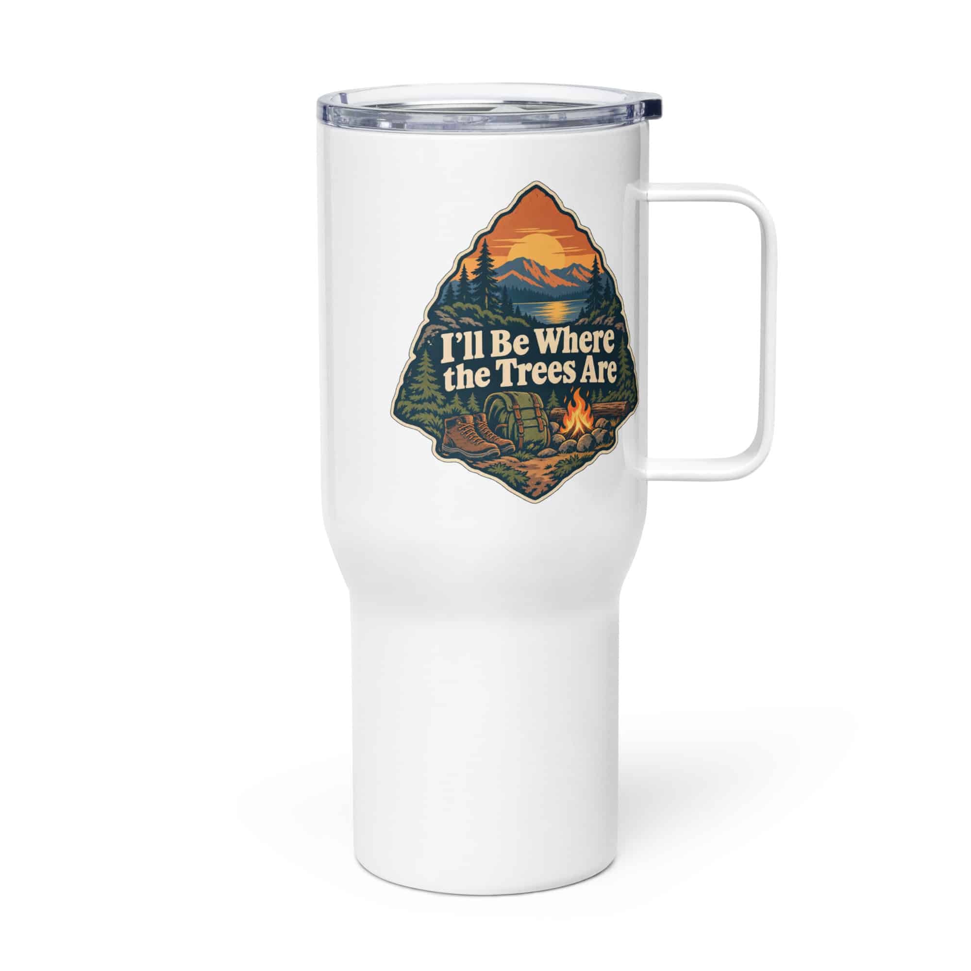 Nature and Adventure Travel Mug: I'll Be Where the Trees Are, Scenic Shield Badge