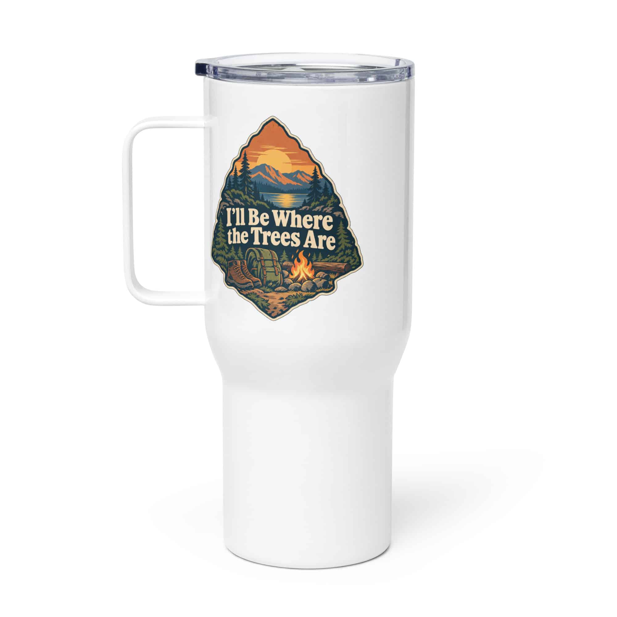 Nature and Adventure Travel Mug: I'll Be Where the Trees Are, Scenic Shield Badge