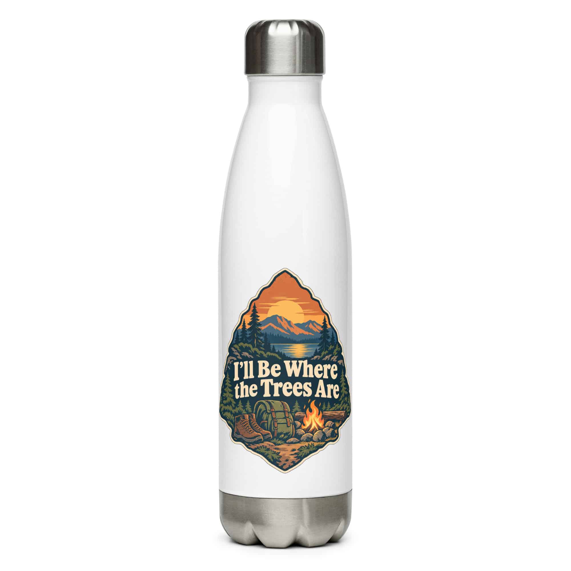 Nature and Adventure Stainless Steel Water Bottle: I'll Be Where the Trees Are, Scenic Shield Badge