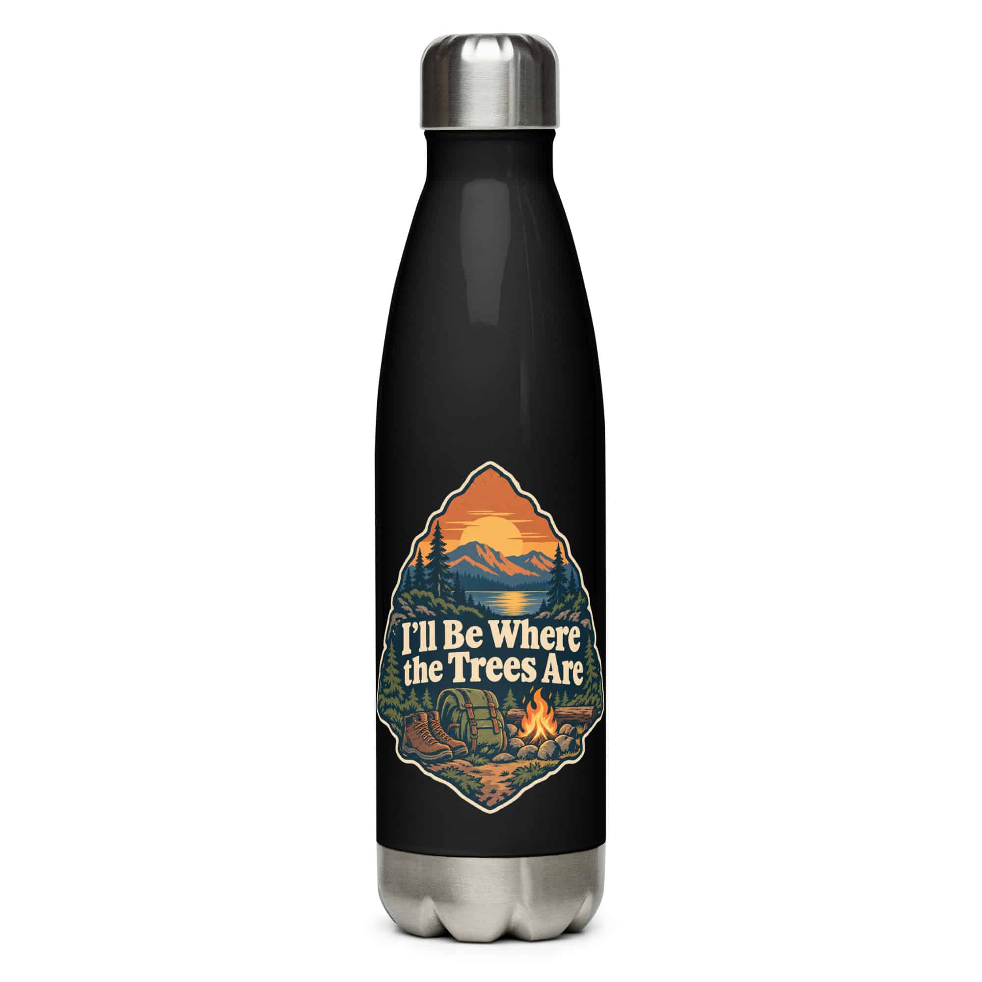 Nature and Adventure Stainless Steel Water Bottle: I'll Be Where the Trees Are, Scenic Shield Badge