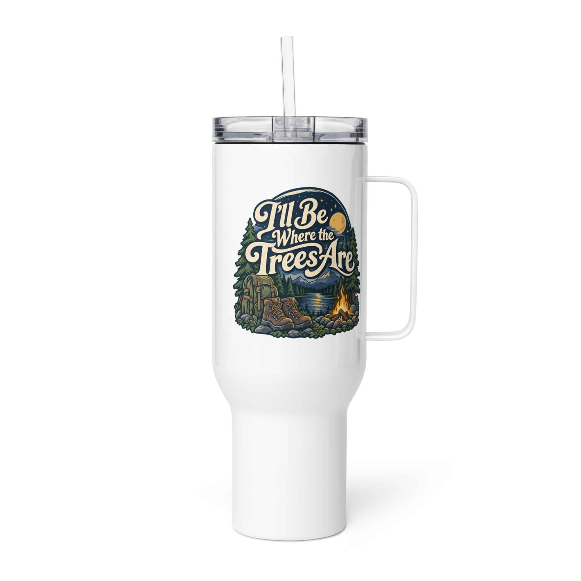 Nature and Adventure Travel Mug: I'll Be Where the Trees Are, Woodland Scenic Lettering