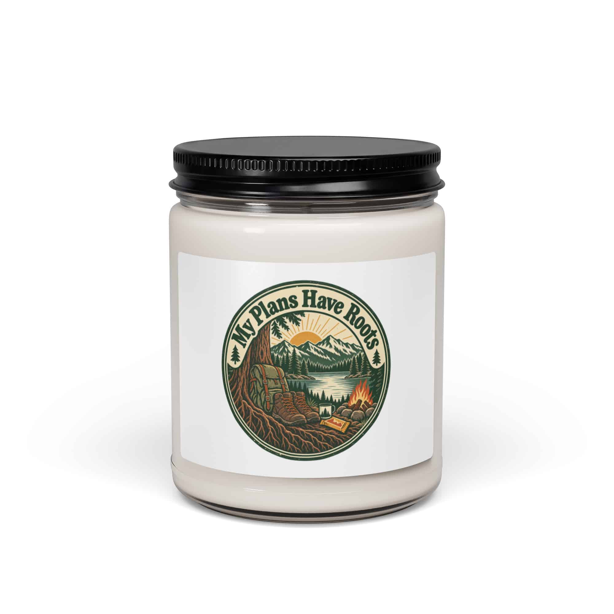 Nature and Adventure Soy Wax Candle: My Plans Have Roots, Vintage Round Badge
