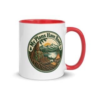 Nature and Adventure Color Inside Coffee Mug: My Plans Have Roots, Vintage Round Badge - 11 oz - Main