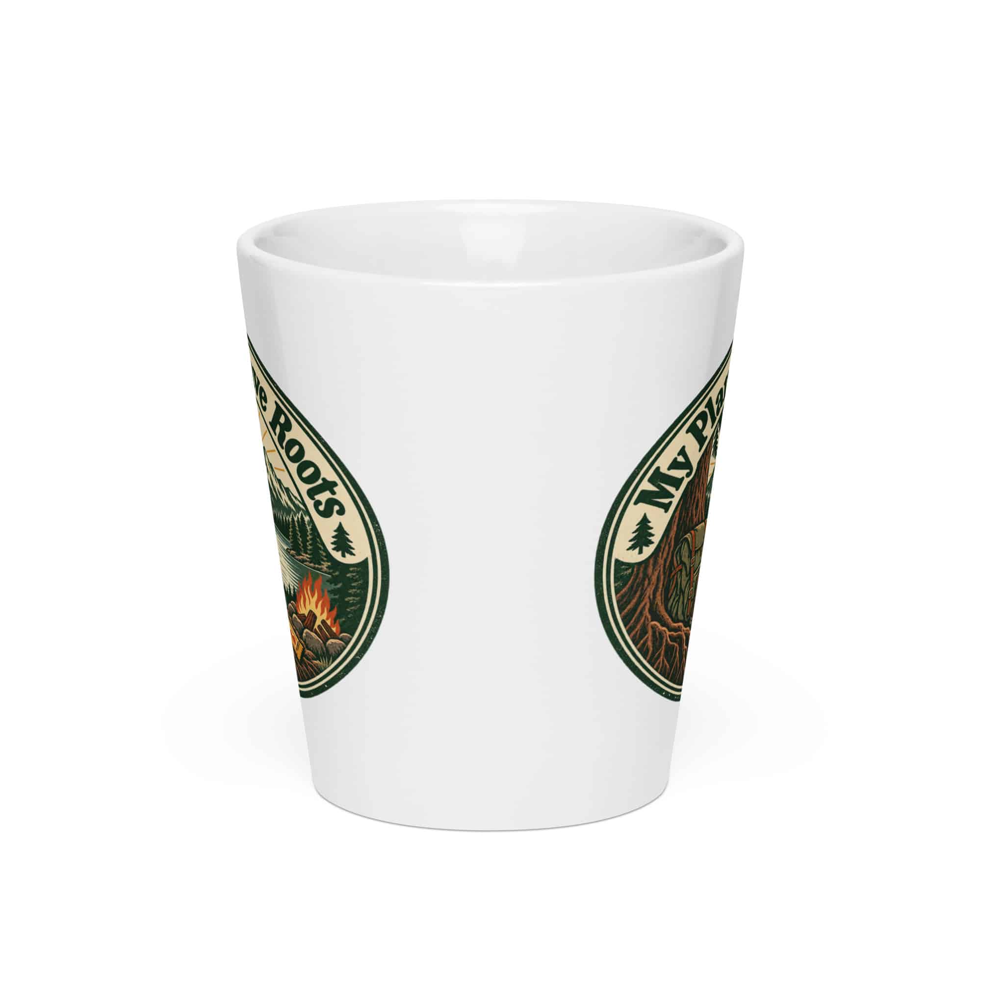 Nature and Adventure Latte Mug: My Plans Have Roots, Vintage Round Badge