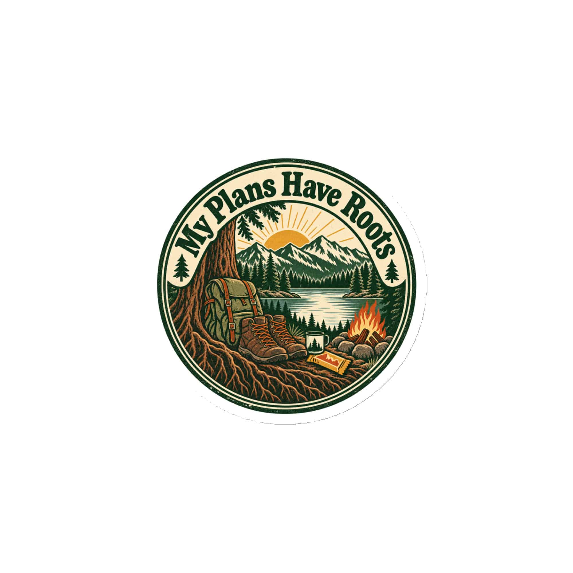 Nature and Adventure Die-Cut Magnet: My Plans Have Roots, Vintage Round Badge