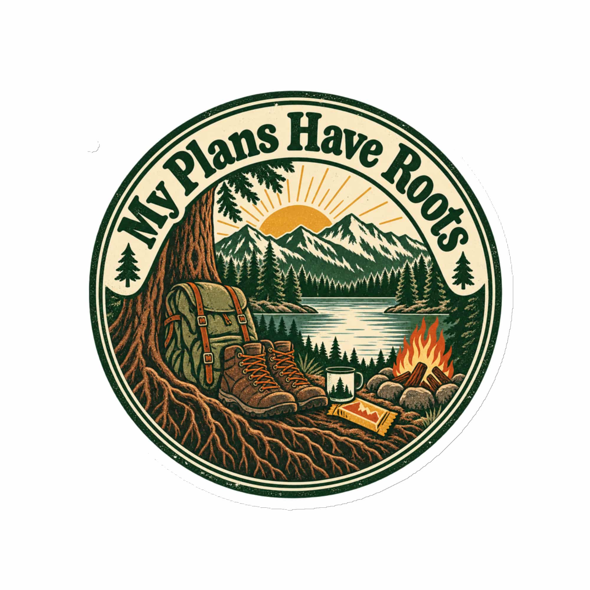 Nature and Adventure Die-Cut Magnet: My Plans Have Roots, Vintage Round Badge