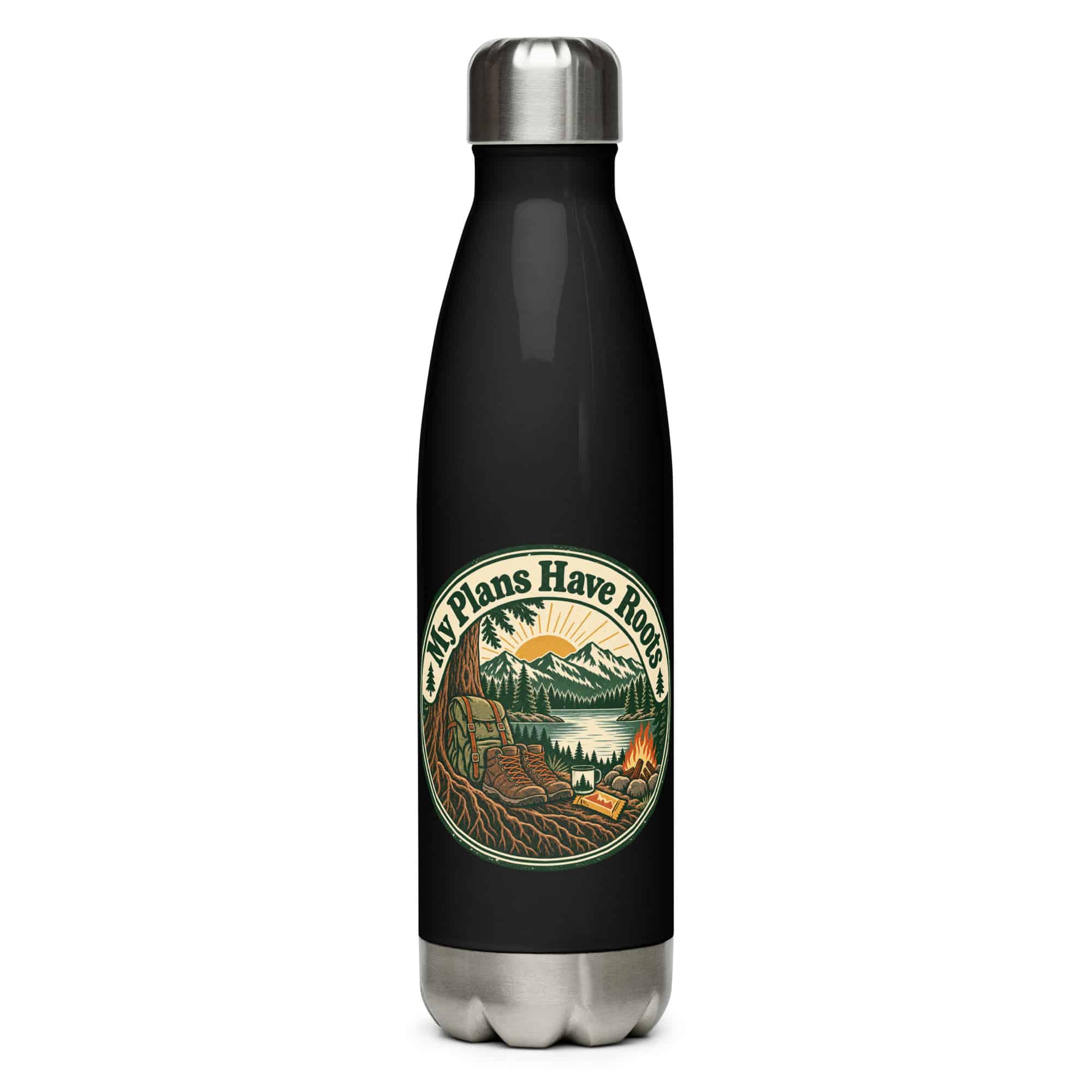 Nature and Adventure Stainless Steel Water Bottle: My Plans Have Roots, Vintage Round Badge