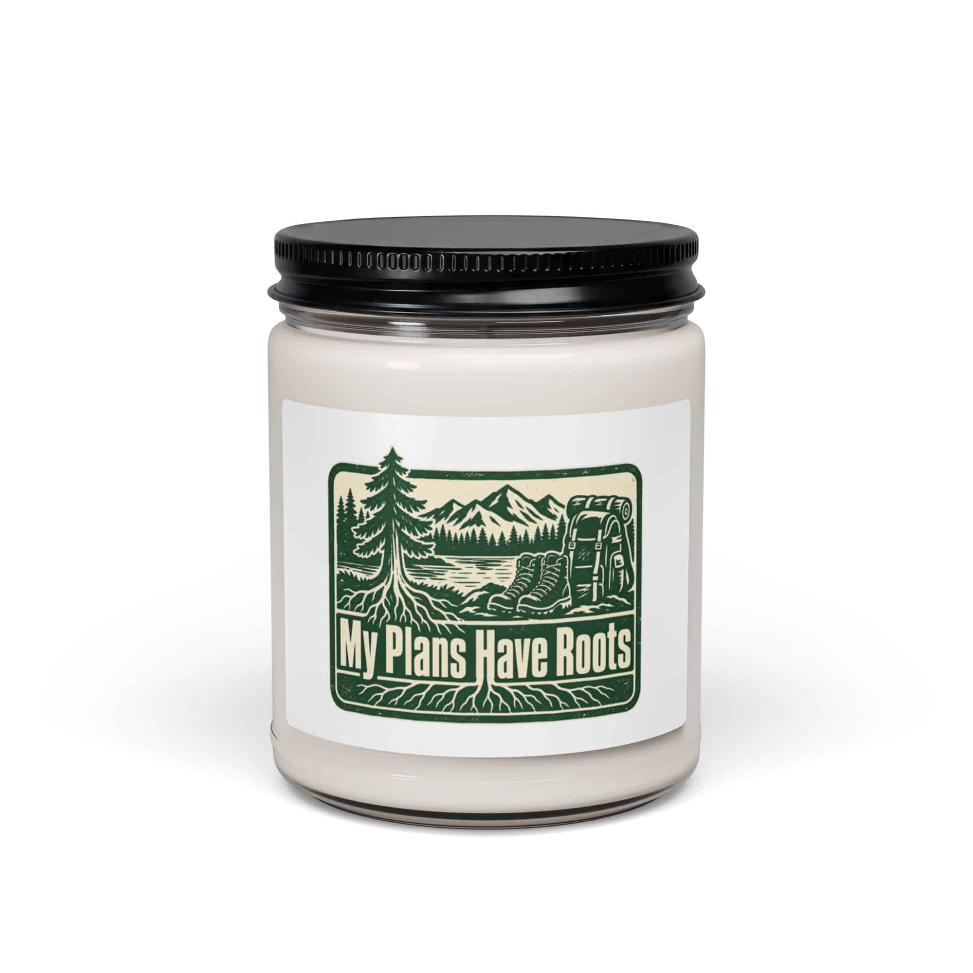 Nature and Adventure Soy Wax Candle: My Plans Have Roots, Forest Ink Stamp