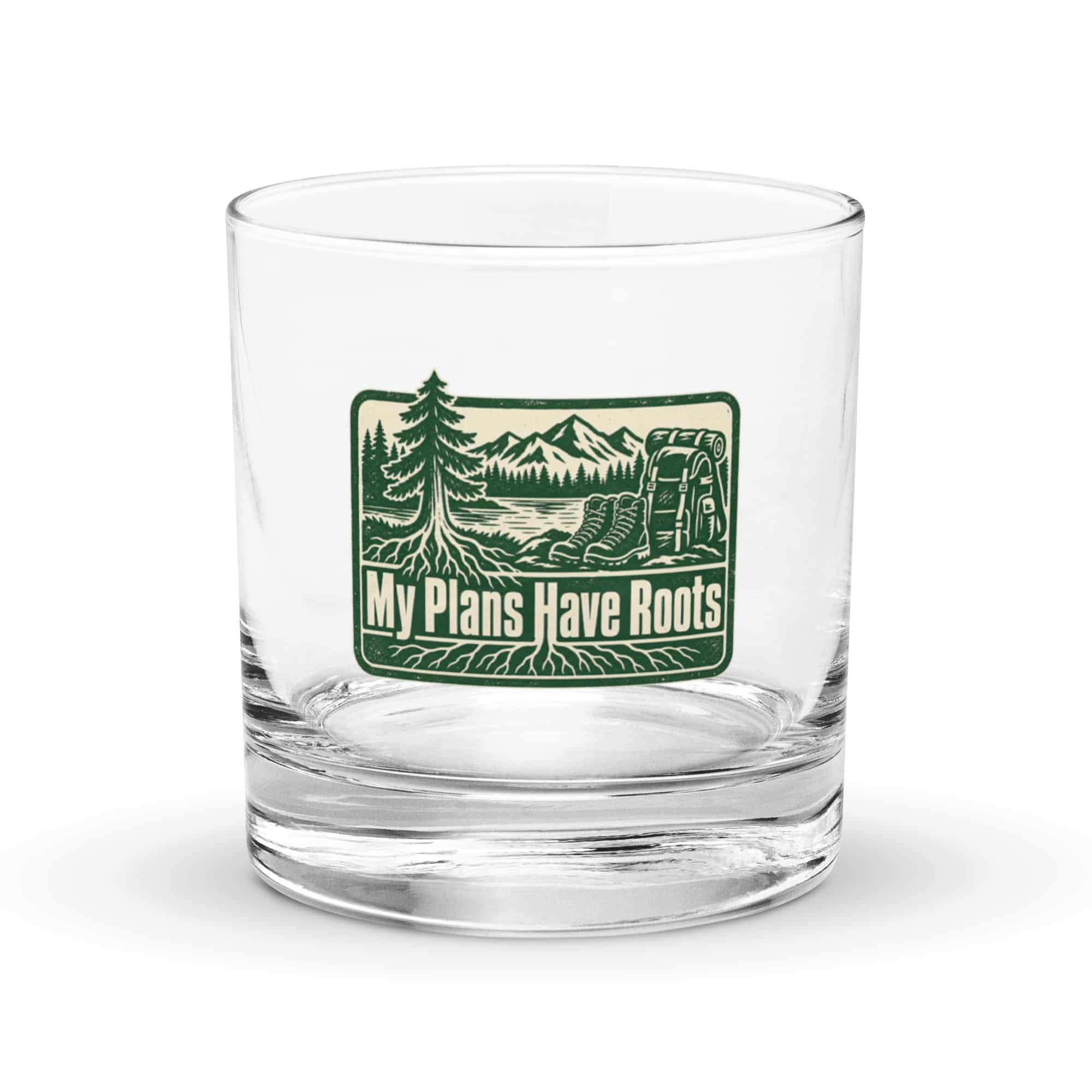 Nature and Adventure Rocks Glass: My Plans Have Roots, Forest Ink Stamp