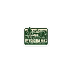 Nature and Adventure Vinyl Sticker: My Plans Have Roots, Forest Ink Stamp - 3″×3″ - Main