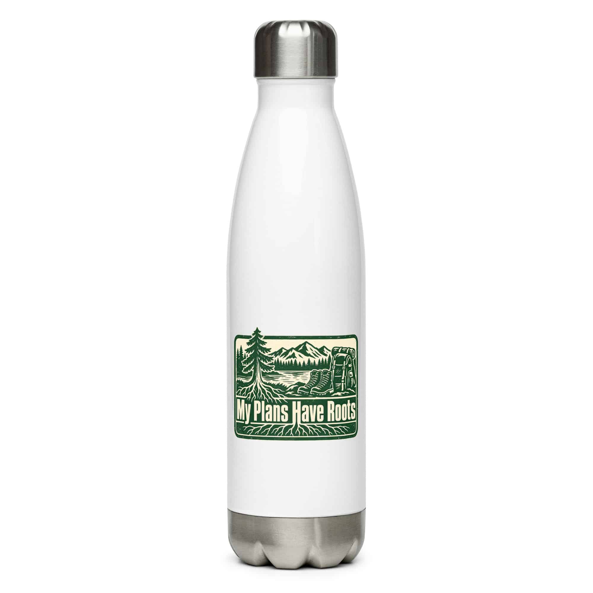 Nature and Adventure Stainless Steel Water Bottle: My Plans Have Roots, Forest Ink Stamp