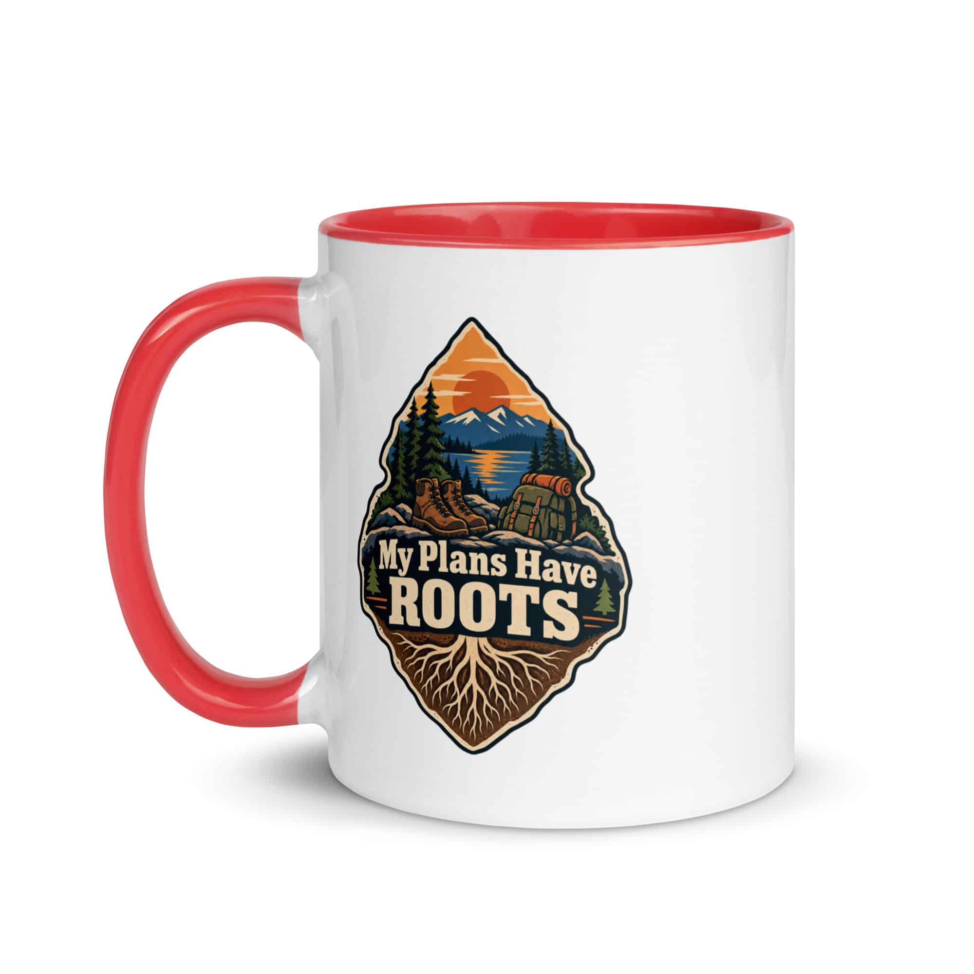 Nature and Adventure Color Inside Coffee Mug: My Plans Have Roots, Scenic Shield Badge