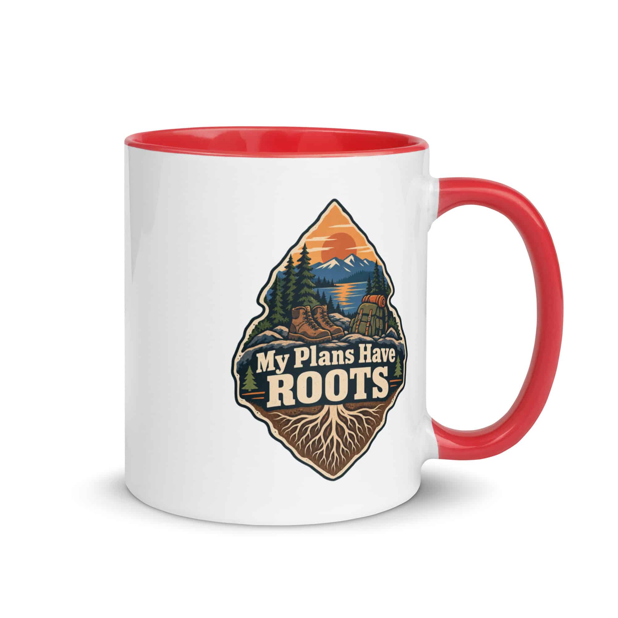Nature and Adventure Color Inside Coffee Mug: My Plans Have Roots, Scenic Shield Badge