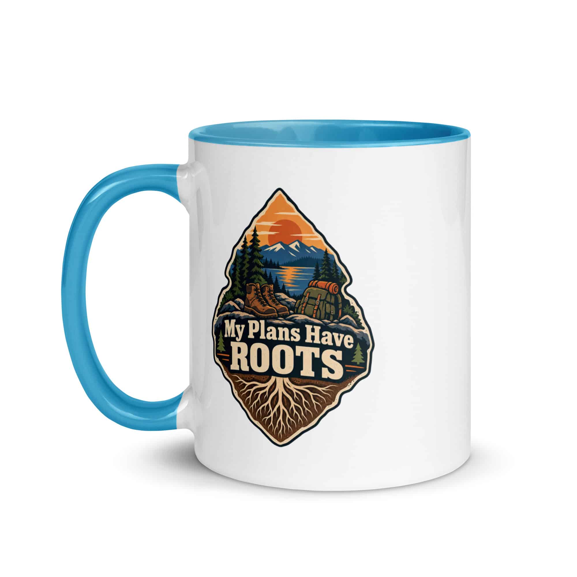 Nature and Adventure Color Inside Coffee Mug: My Plans Have Roots, Scenic Shield Badge