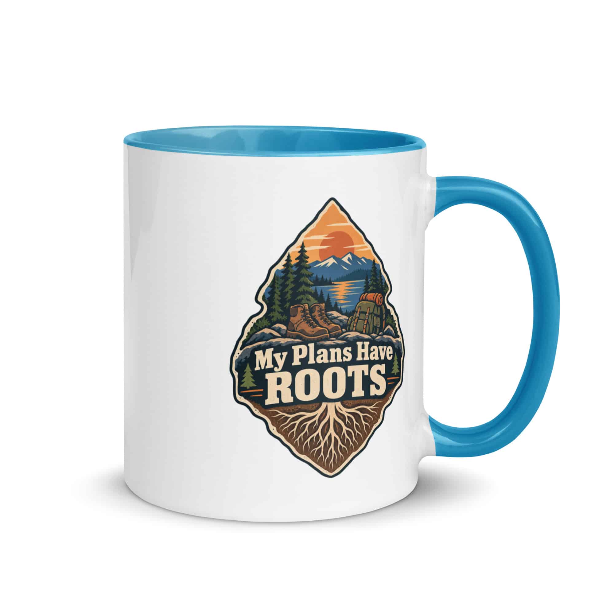 Nature and Adventure Color Inside Coffee Mug: My Plans Have Roots, Scenic Shield Badge