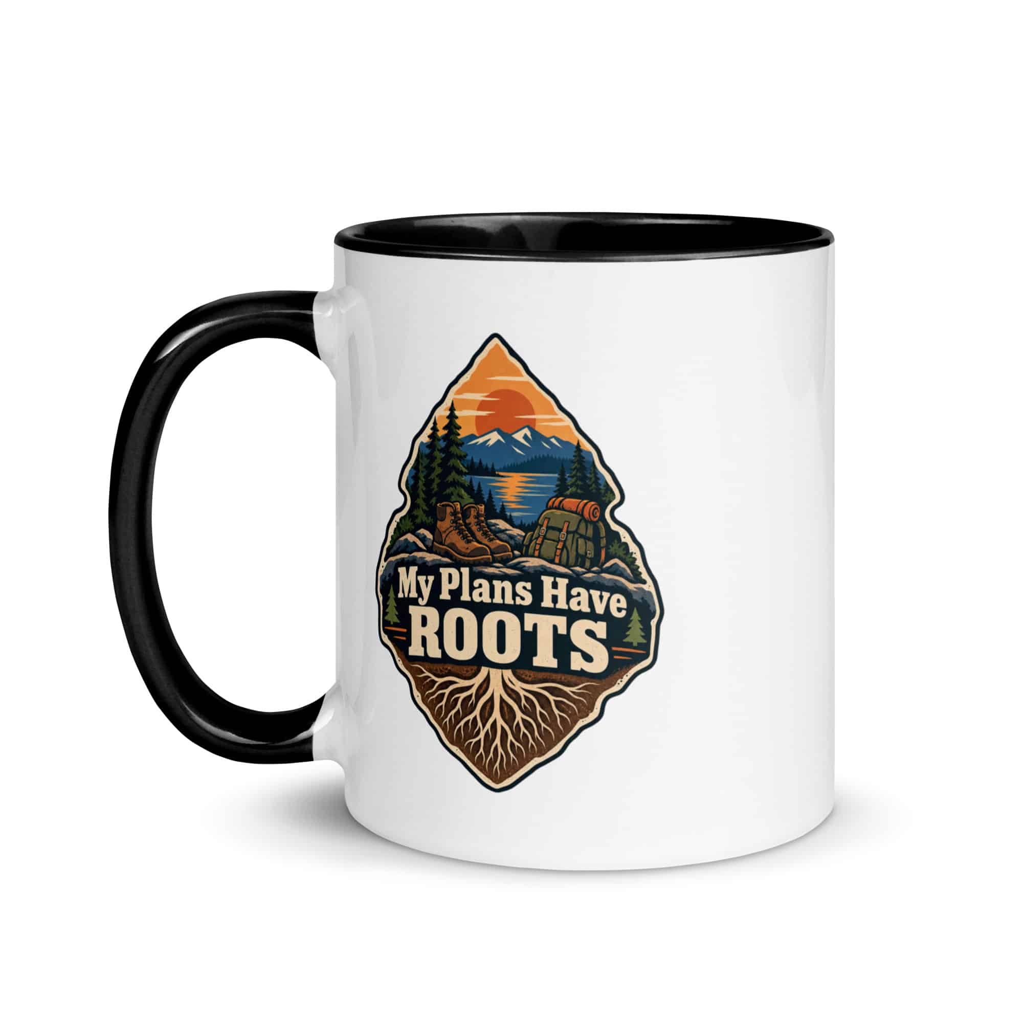Nature and Adventure Color Inside Coffee Mug: My Plans Have Roots, Scenic Shield Badge